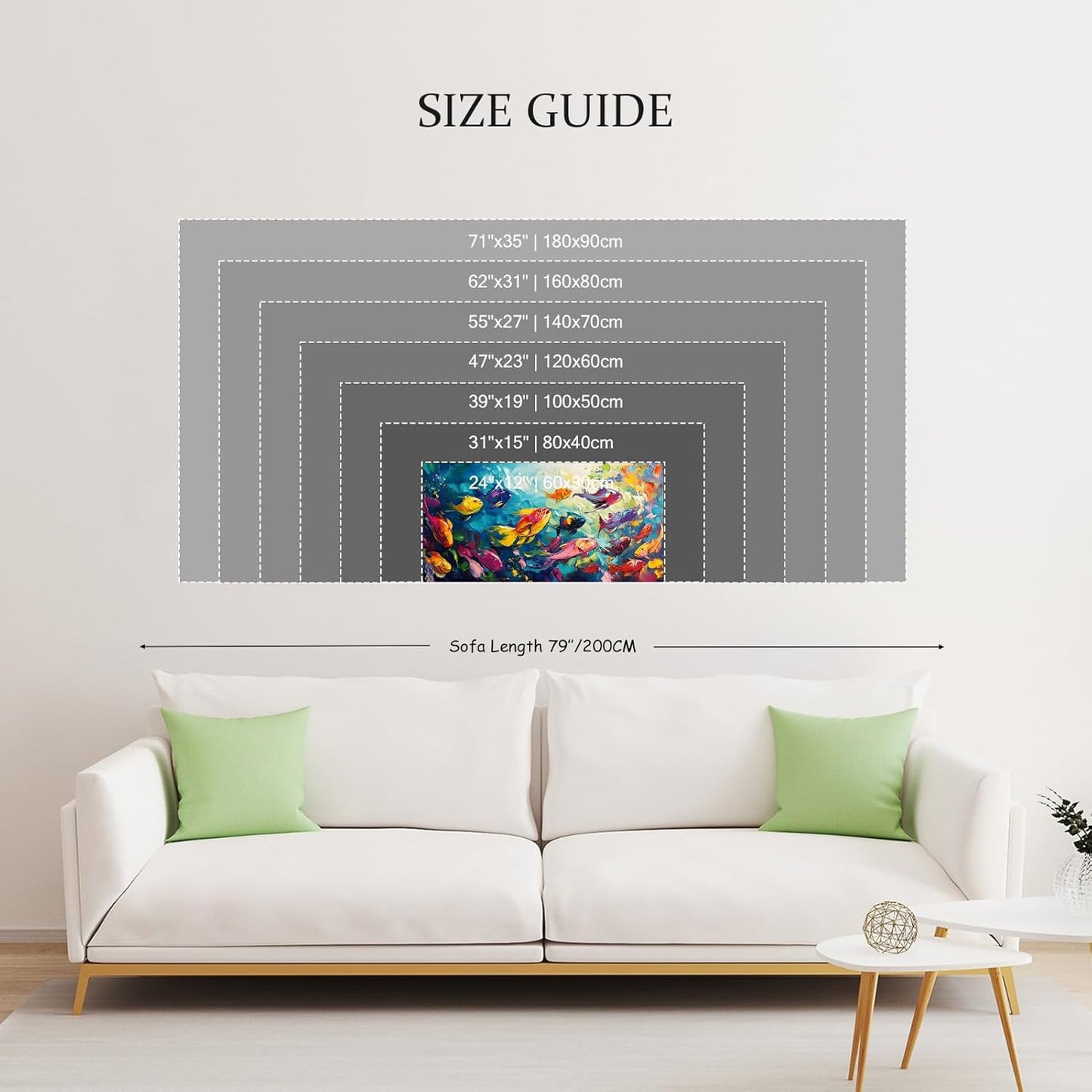 School of Fish Printed Canvas Wall Art – Framed Abstract Ocean Print – Vibrant Fish Wall Decor for Living Room, Bedroom, Office (Black Framed, 62"x31"|160x80cm)