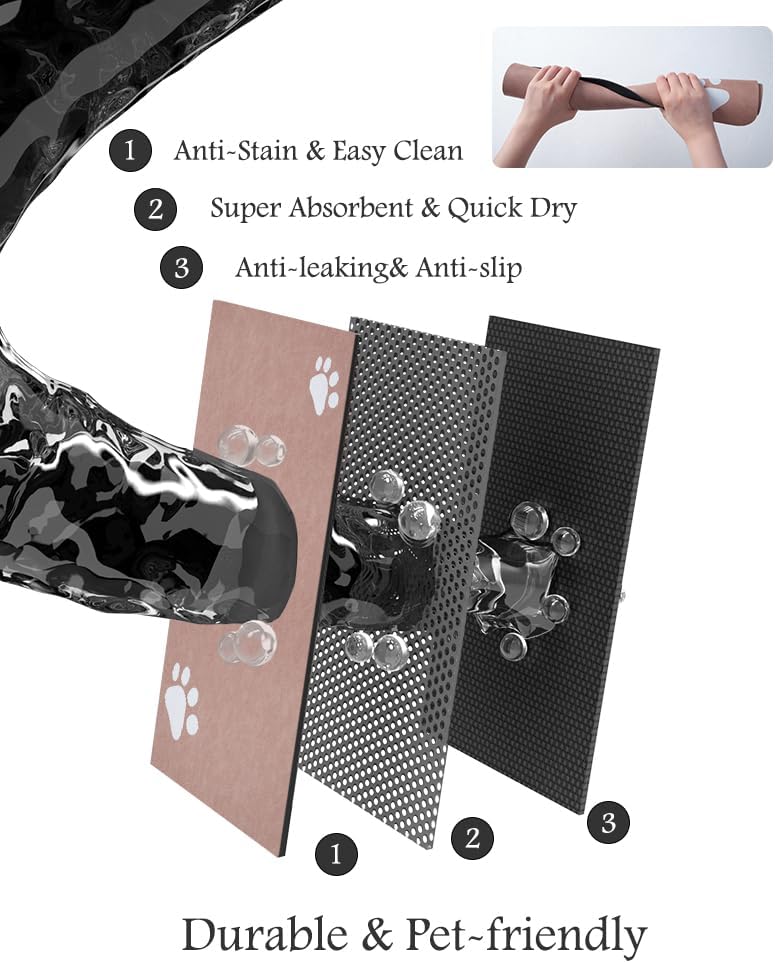 Pet Feeding Mat-Absorbent Dog Mat for Food and Water Bowl-No Stains Quick Dry Water Dispenser Mat-Dog Accessories Pet Supplies-Bowl for Messy Drinkers（Dusty Pink,12"x19"