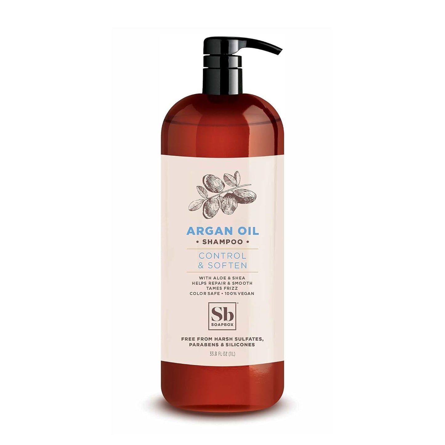Soapbox Argan Oil Shampoo, Harsh Sulfate Free, Paraben & Silicone Free, Color Safe, and Vegan Hair Shampoo | Control & Soften Shampoo (33.8 Ounces)