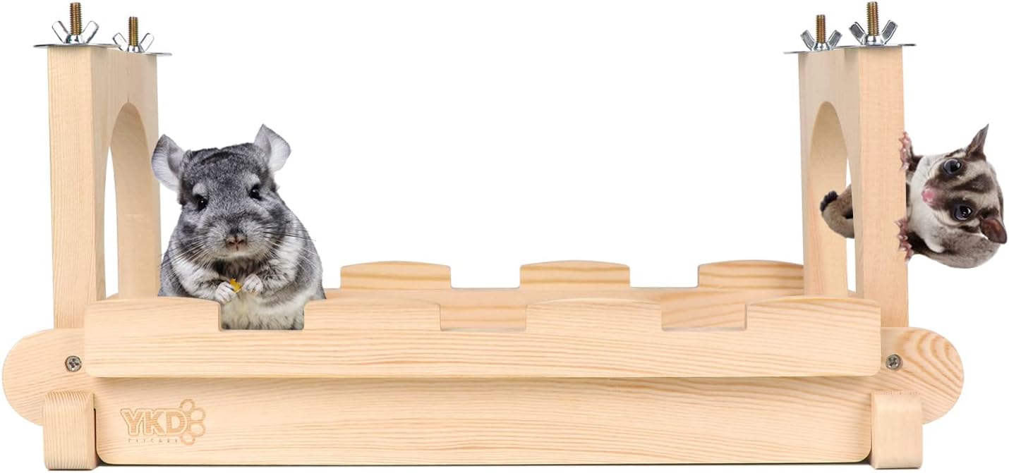 YKD Chinchilla Wood Suspension Bridge, Hanging Large Small Animal Wooden Bridge Platform, Small Animals Habitat Toy for Chinchillas Sugar Gliders Rats Squirrel