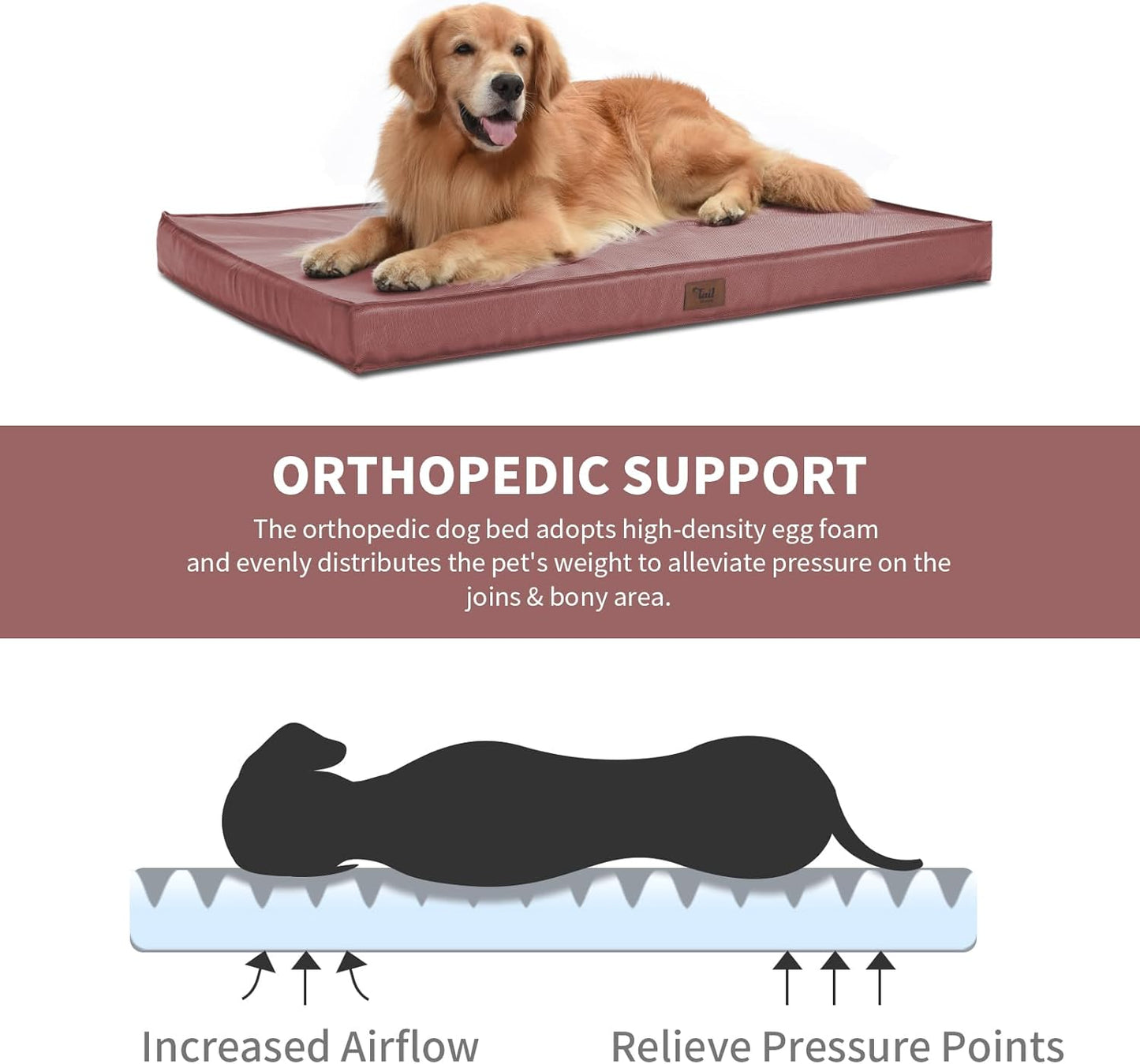 Outdoor Dog Bed for Small Dogs, Waterproof Dog Crate Bed for Small Dogs, Orthopedic Egg Crate Foam Puppy Beds with Washable and Removable Oxford Cover, Pink