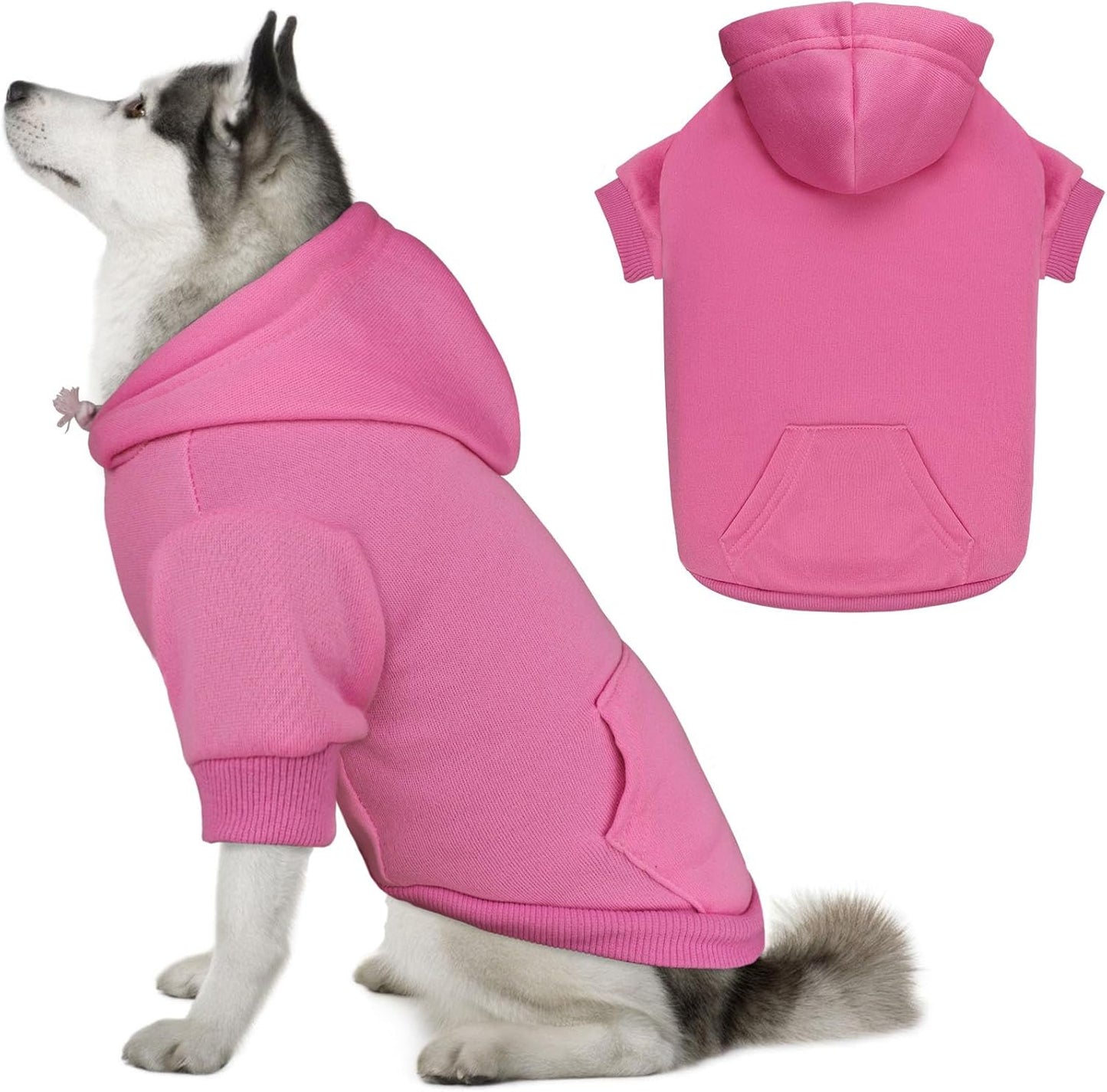 Dog Sweaters for Large Dogs Dog Hoodie Dog Sweater Solid Soft Brushed Fleece Dog Clothes Dog Hoodie Sweatshirt with Pocket(Pink-XL)