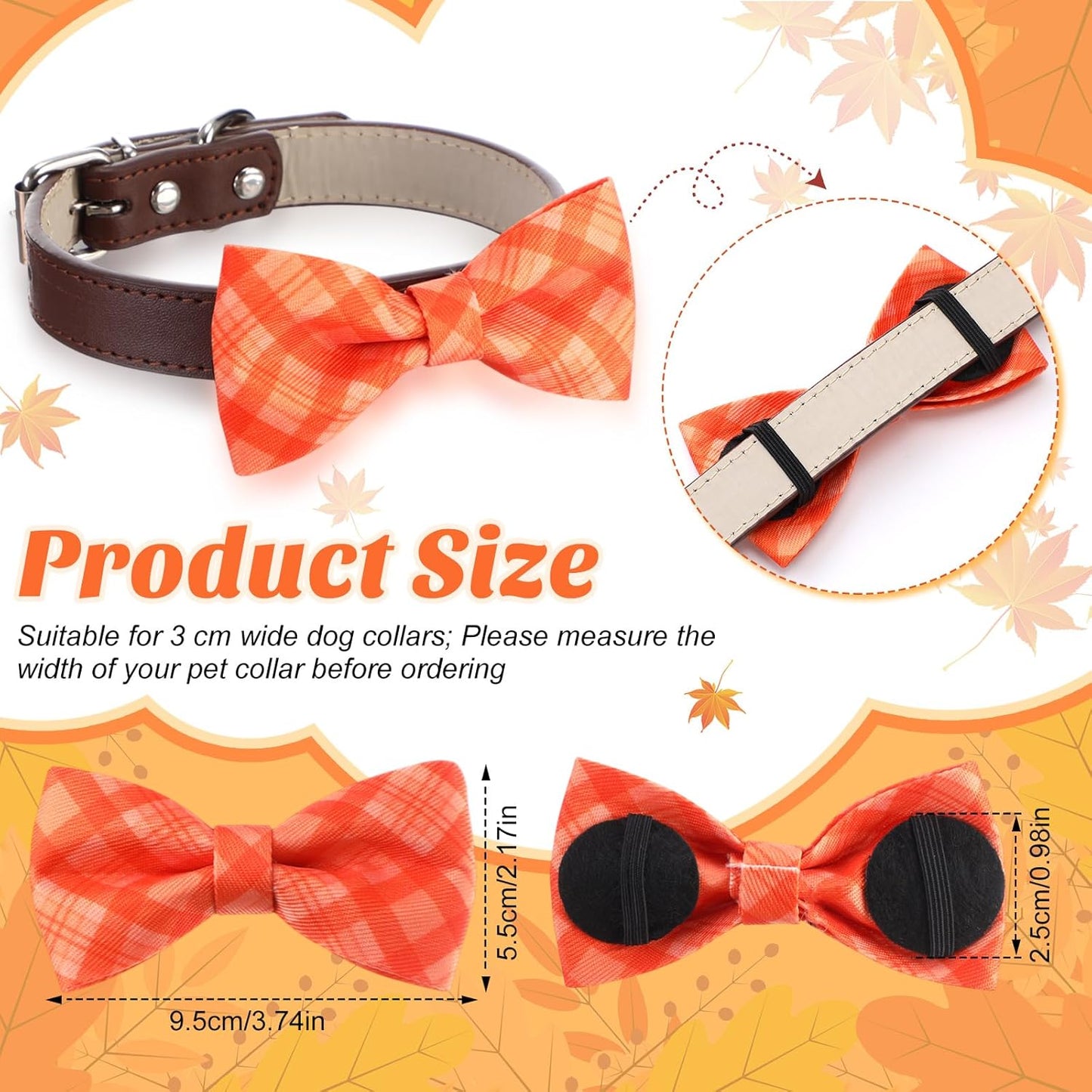 Hillban 50 Pcs Fall Thanksgiving Dog Collar Bow Ties Plaid Gingham Dogs Collar Accessories Bow Ties Attachment with Elastic Bands Detachable Charms for Pet Costume Photo Props Accessories Pet Shops