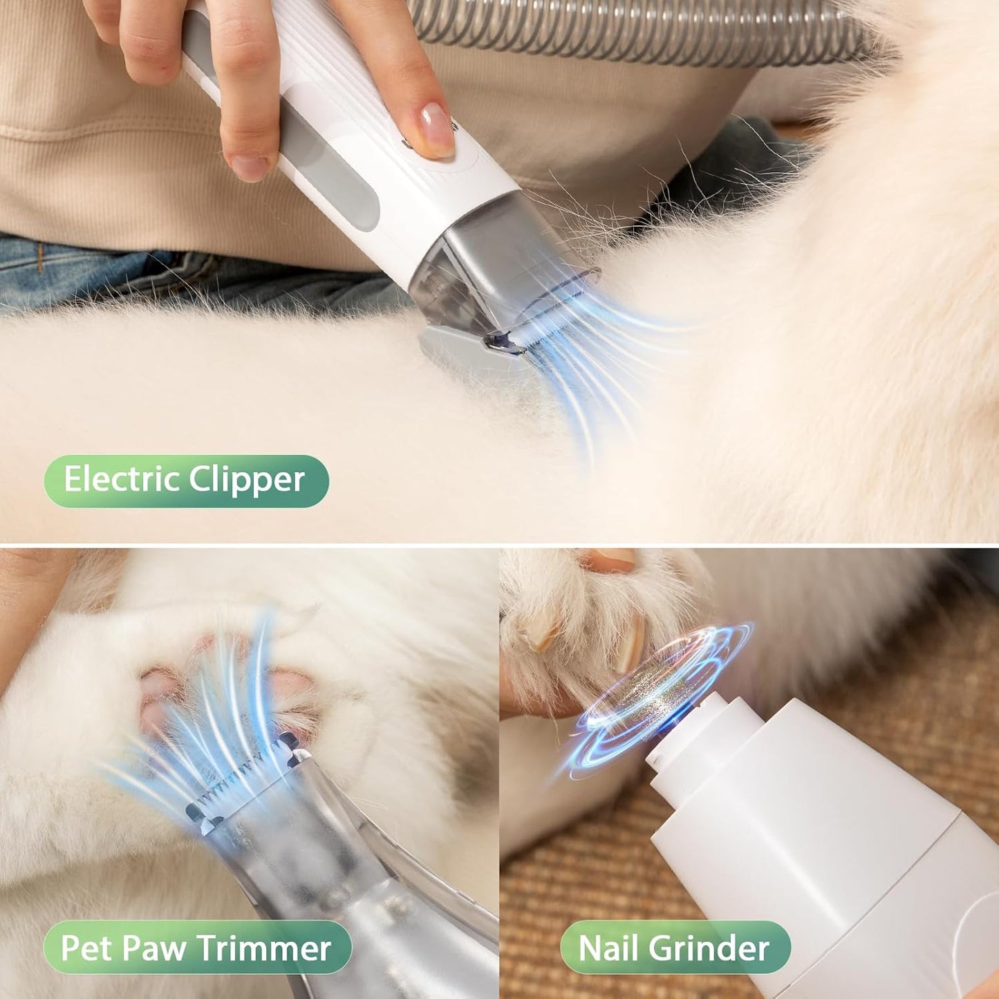 Afloia 6-in-1 Dog Grooming Kit, Pet Grooming Vacuum for Shedding, Dog Hair Vacuum with Clipper Nail Trimmer Grinder, Pet Brush Groomer at Home, Low Noise Cats Hair Remover, 1.5L Dust Cup, Green