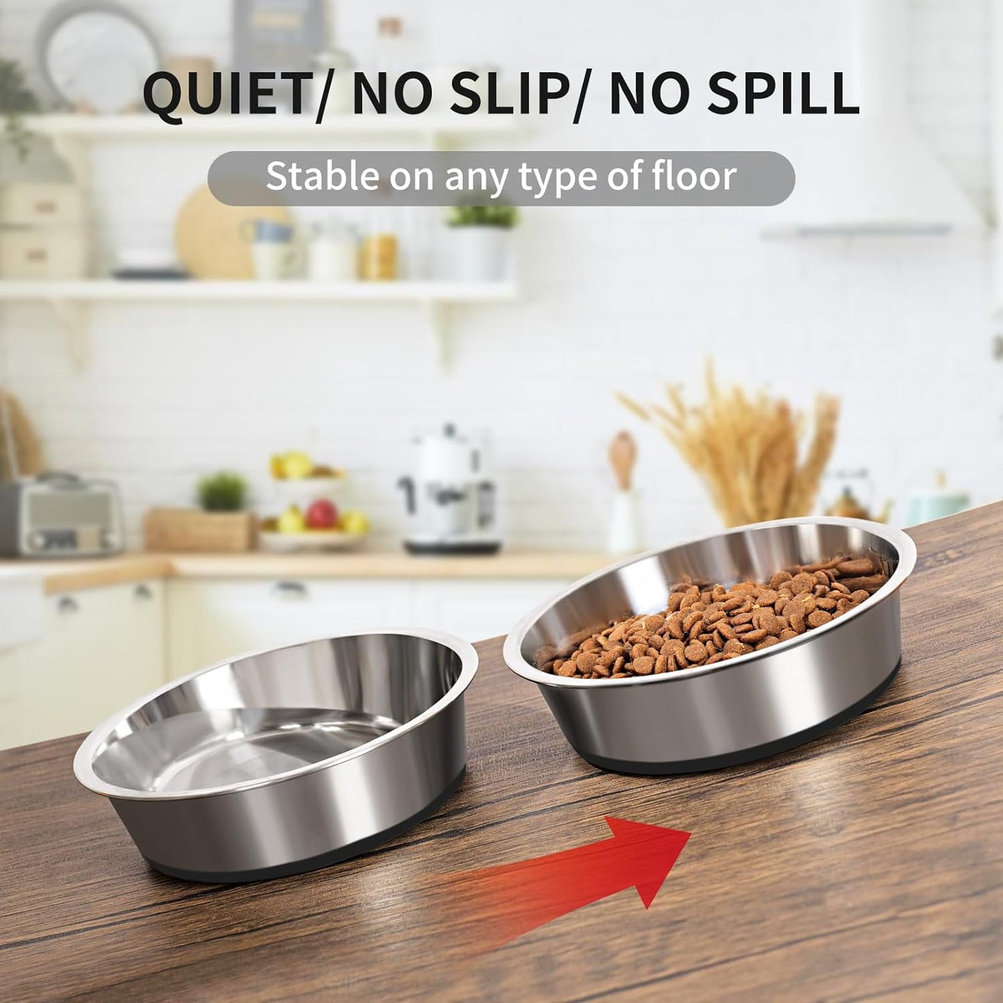Taglory 2 Cup Stainless Steel Dog Bowls Set of 2 for Food and Water, Silicone Base Anti-Slip, Rust Resistant, Extra Thick Metal Dog Bowl for Cats and Puppies, 17oz, Black