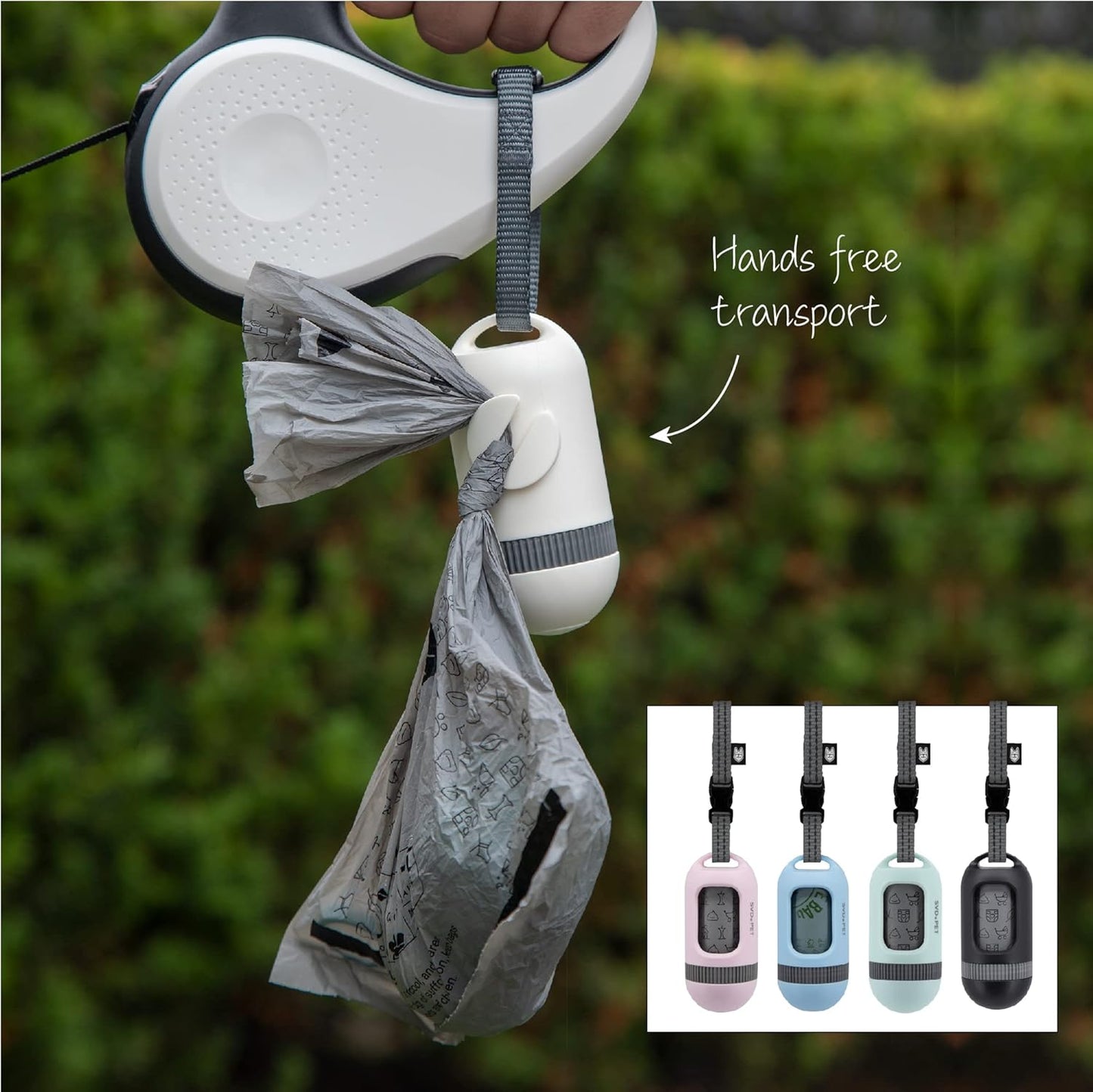 SVD.PET Dog Poop Bag Dispenser, Retractable Waste Bag Fits Any Dog Leash, Leak-Proof Waste Bags, Poop Bag Holder, Doggy Walking Accessory (Black)
