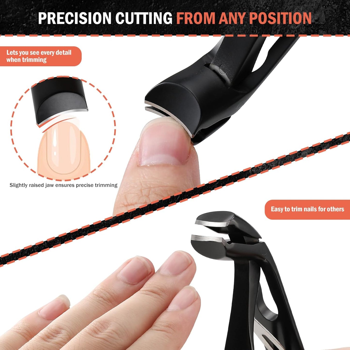 BEZOX Ergonomic Angled Head Senior Toenail Clipper for Thick and Ingrown Nails - Large Finger Nail Clippers Adult with Metal Nail File, Premium Nail Cutter Trimmer for Men and Women - Black