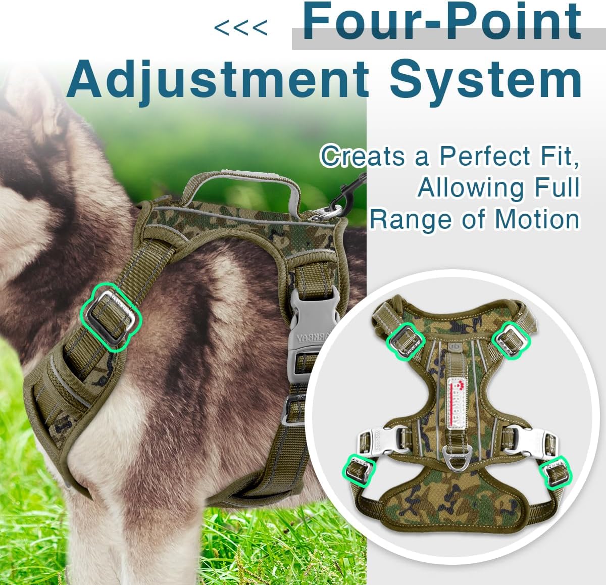 BARKBAY Dog Harness No Pull with ID Tag Pocket - Heavy Duty, Reflective, Easy Control for Large Dogs(Camo,L)
