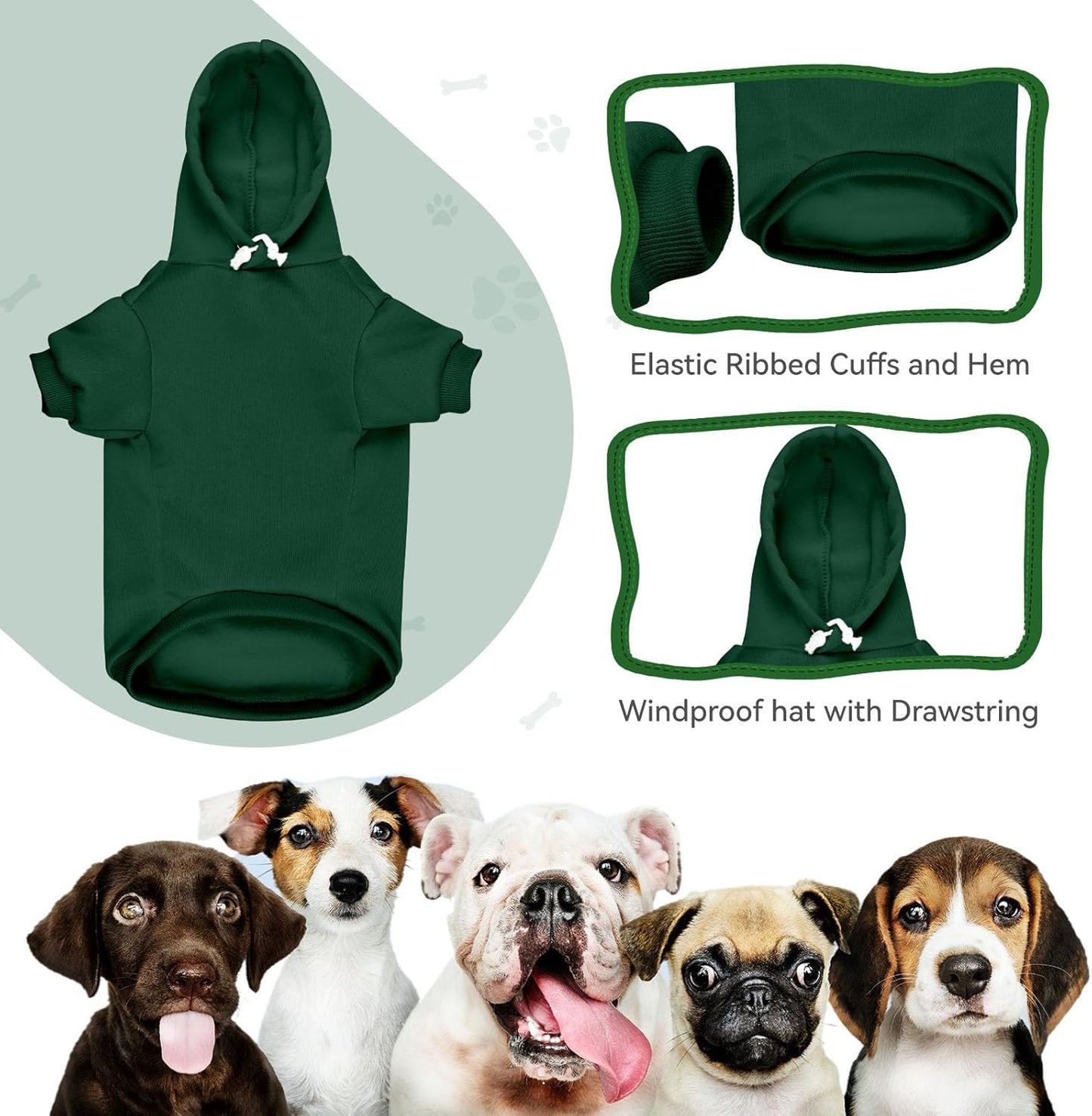 Dog Sweaters for Large Dogs Pet Sweater Solid Soft Brushed Fleece Dog Hoodie Clothes Pet Hoodie Sweatshirt with Pocket(Green-XXL)