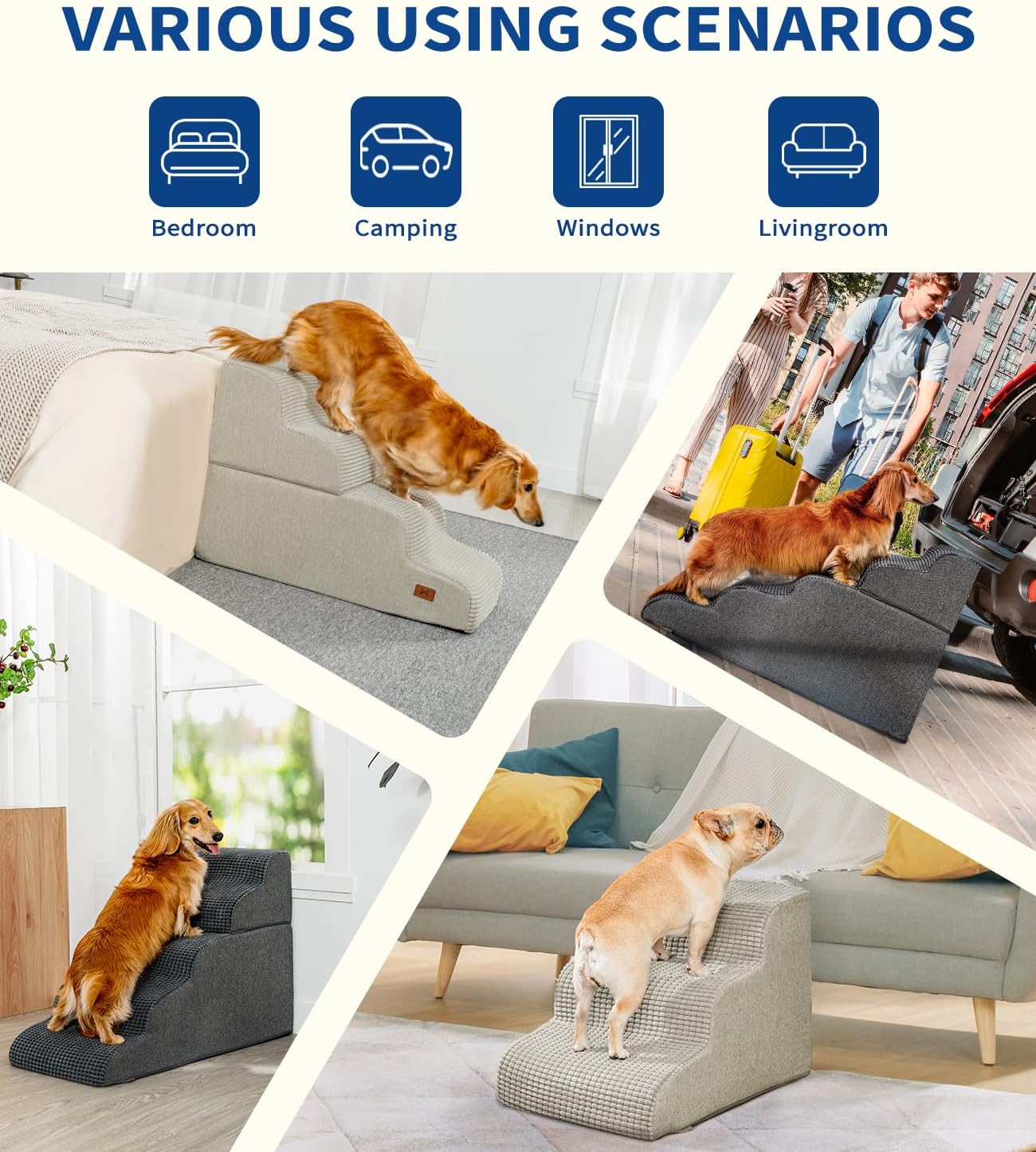 Dog Step for Bed, Dog Stair 4-Step 35D Pet Stair 19.7" H for High Bed or Sofa Non-Slip Balanced Pet Step Indoor, Grey