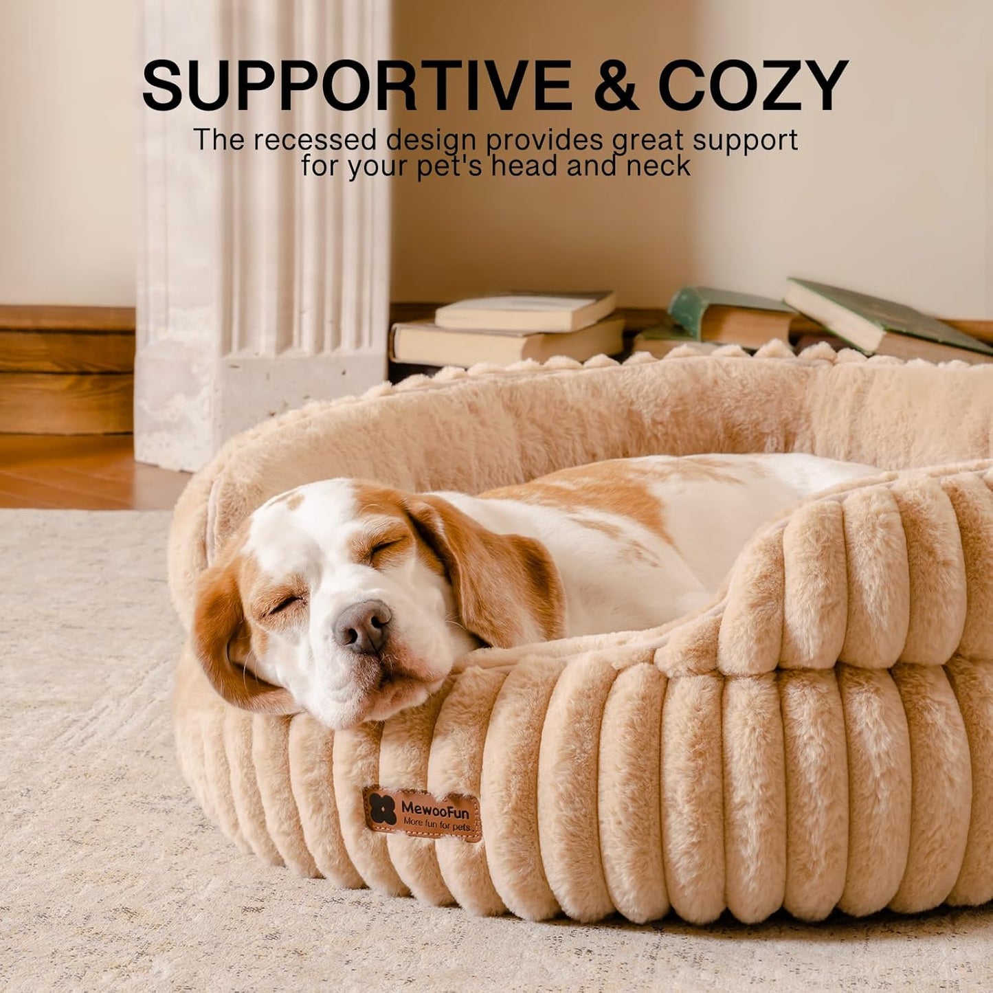 MEWOOFUN Washable Small Dog Bed, Cat Beds for Indoor Cats with Anti-Slip Bottom, Round Pet Bed for Puppy and Kitten (Camel, 24"x24"x9")