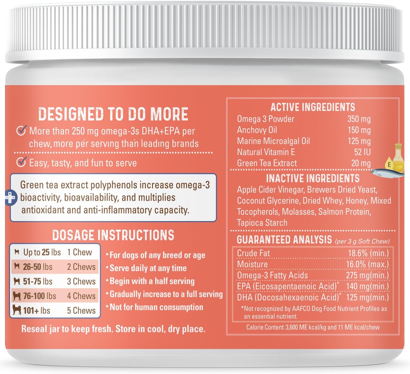 Bernie’s OMG! Omegas Chews for Dogs - 5X Extra Strength DHA+EPA, Fish Oil, Healthy Skin & Coat, Allergy Relief, Joint Supplement (Salmon Flavor)