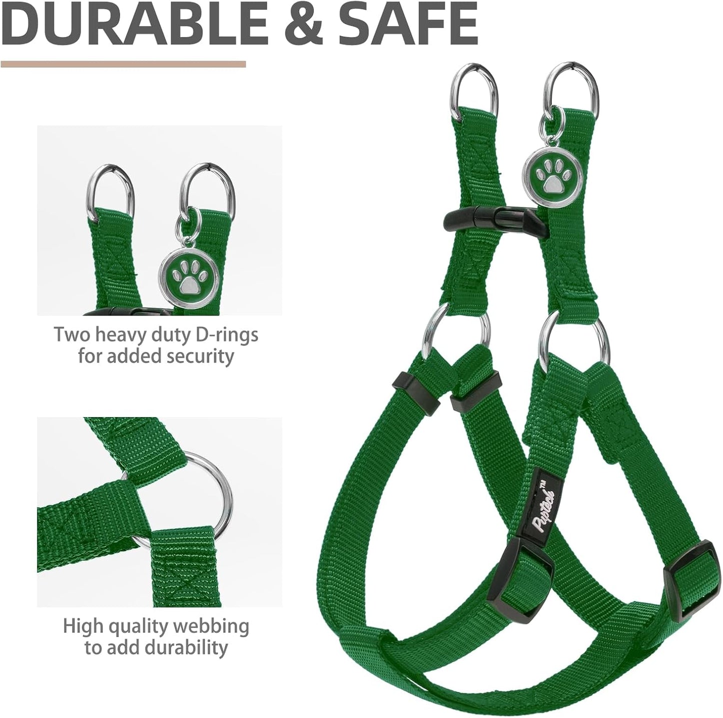 PUPTECK No Pull Dog Harness Soft Adjustable Basic Nylon Step in Puppy Vest Outdoor Walking with ID Tag, Blackish Green, L
