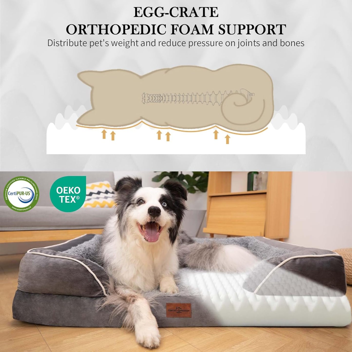 Comfort Expression Small Dog Beds Waterproof Cat Beds Orthopedic Foam Sofa Bed for Small Dogs Comfy Pet Bed with Washable Removable Cover & Non-Slip Bottom(XX-Small,Grey)