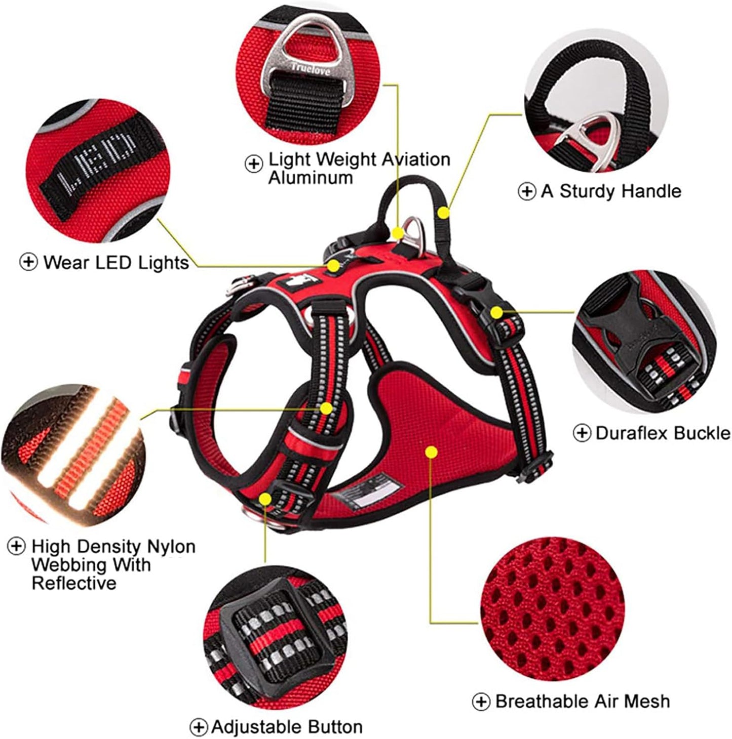 TRUE LOVE Dog Harness No Pull Nylon Reflective Pet Harness Adjustable Comfortable Control Step-in Brilliant Colors Truelove TLH56512 XS