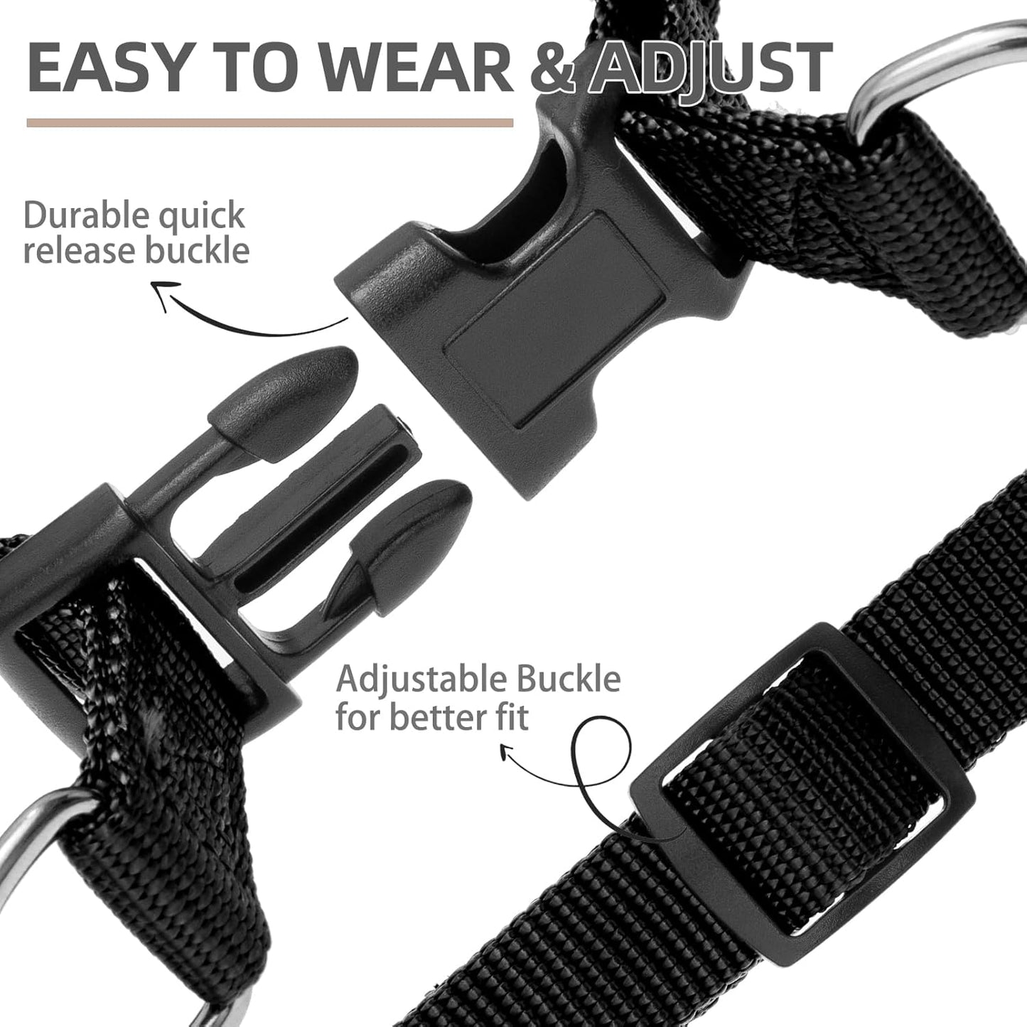 PUPTECK No Pull Dog Harness Soft Adjustable Basic Nylon Step in Puppy Vest Outdoor Walking with ID Tag and A-ir Tag Case, Black, S