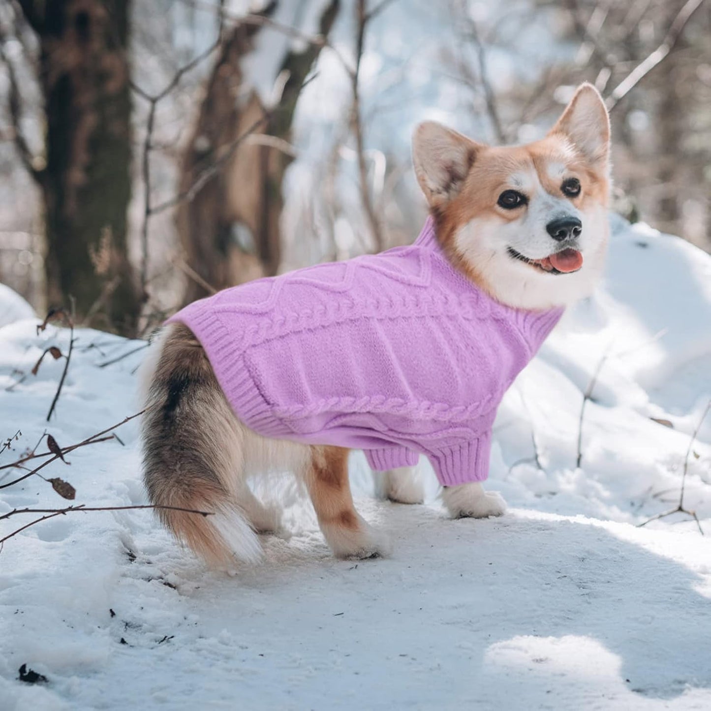 Queenmore Dog Sweater for Large Size Pet,Pitbull Dog Sweater,XXL Doggy Sweater for Labrador Retriever,Cold Weather Warm Knitted Pet Sweatershirt for Boy Girl Dogs (Lilac,2XL)