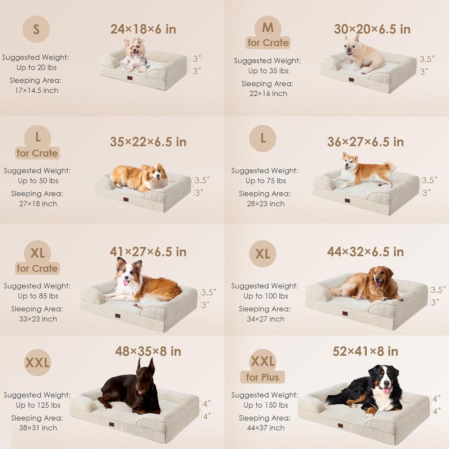 EHEYCIGA Orthopedic Dog Bed for Large Dogs, Waterproof Memory Foam, Non-Slip Bottom, Beige, 35"L x 22"W x 6.5"Th
