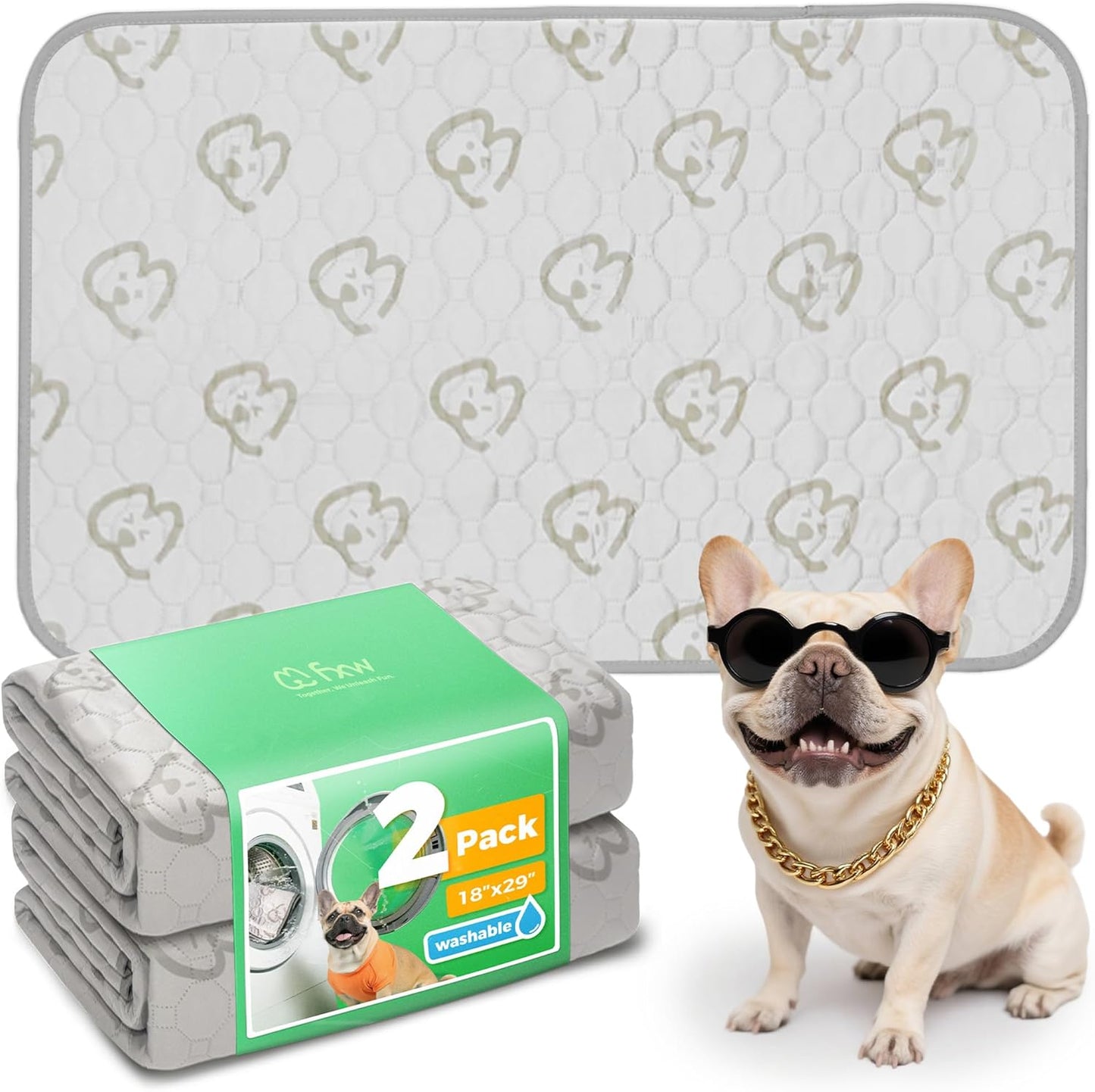 FXW Washable Pee Pads for Dogs, Puppy Pads with Super Absorbent, Specifically Designed for 30inch Cages, 29" × 18" Rectangle, Khaki, 2 Packs