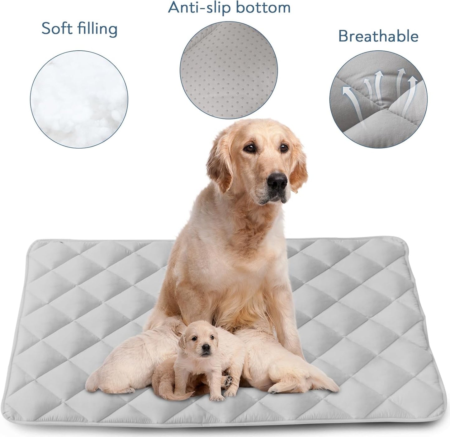 Magik & Kover Dog Crate Pad 2 Pack (42" x 28"), Soft Dog Crate Mat with Anti-Slip Bottom, Machine Washable Kennel Pad, Fits 42 Inch, Grey