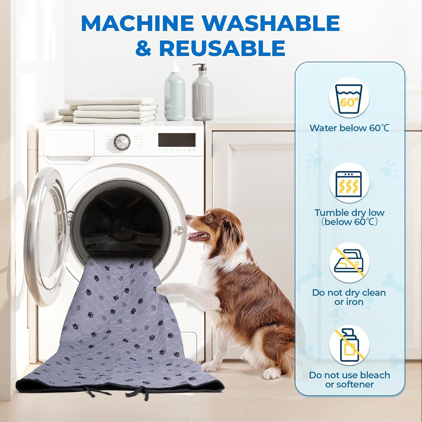 Fostanfly Washable Pee Pads for Dogs, 2 Pack 36"x48" Superior Reusable Puppy Pads, Waterproof Mat Protects Against Urine Leakage, Non-Slip Grip Prevents Slipping and Bunching for Dog, Puppy