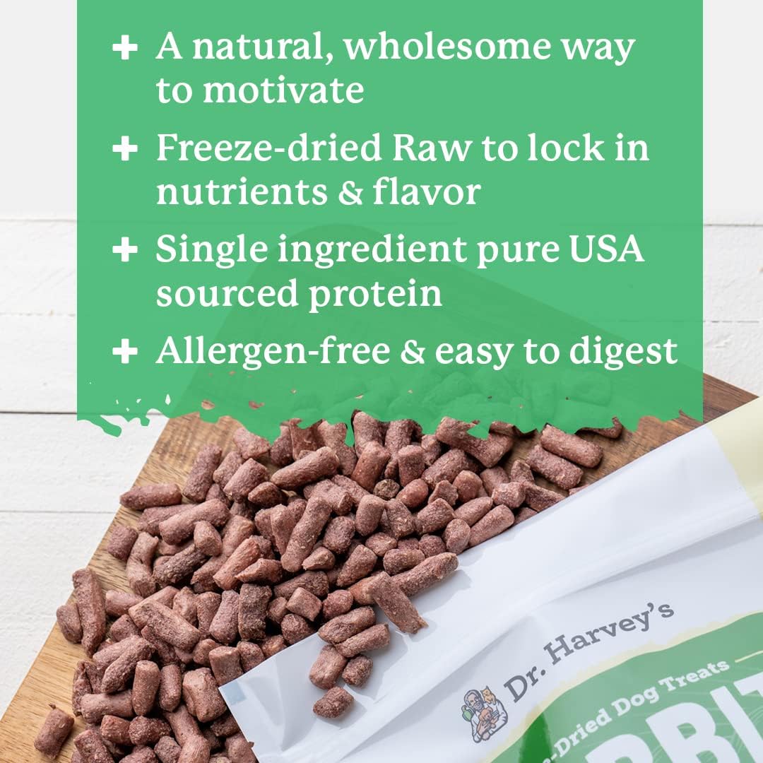 Dr. Harvey's Rabbit Bites Freeze-Dried Raw Dog Treats, Single Ingredient, All-Natural Rabbit Meat Protein for Dogs, Allergen-Free, 7 Ounces (1 Pack)