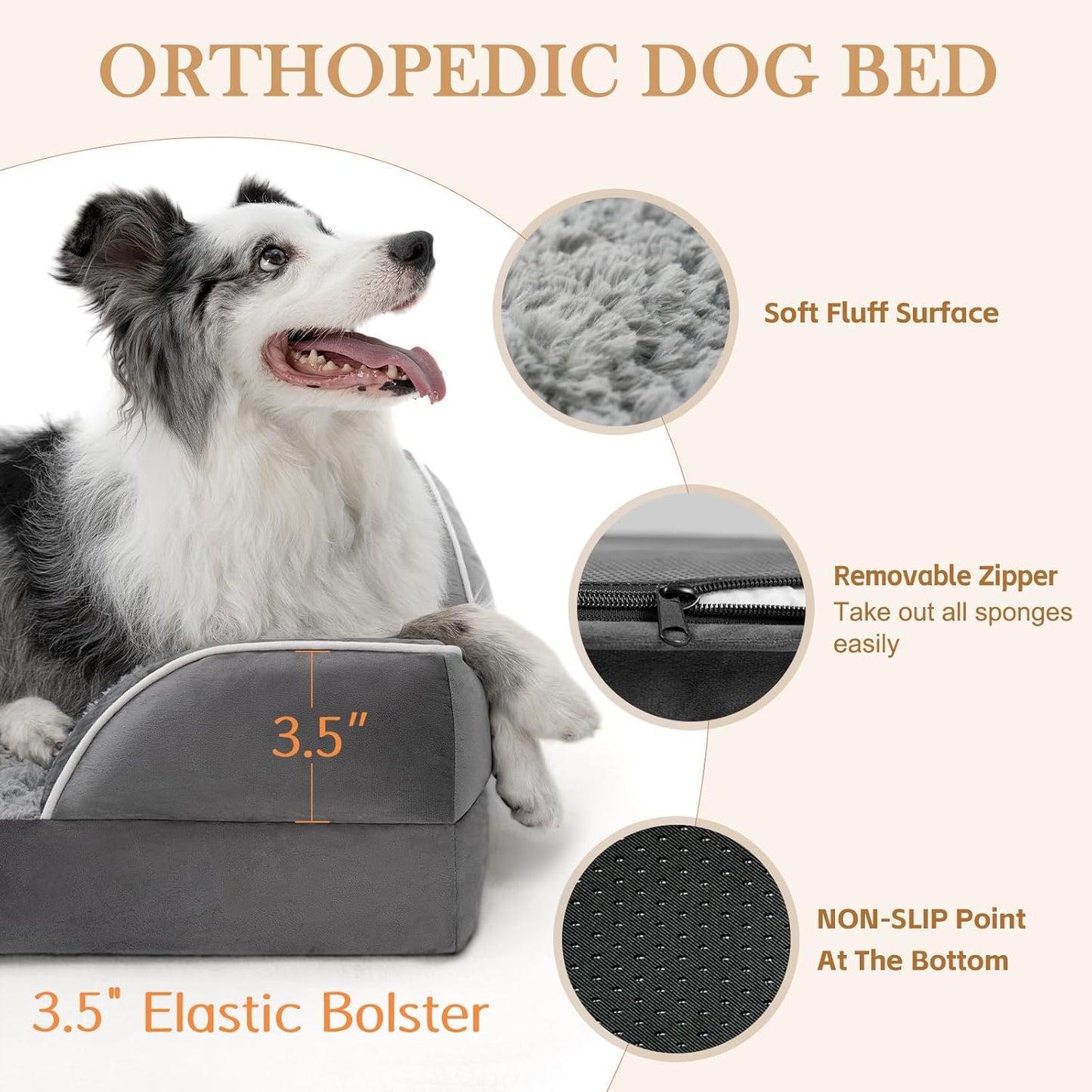 Comfort Expression Small Dog Beds Waterproof Orthopedic Foam Dog Sofa Beds for Small Dogs Comfy Pet Bed with Washable Removable Cover & Non-Slip Bottom(X-Small,Grey)