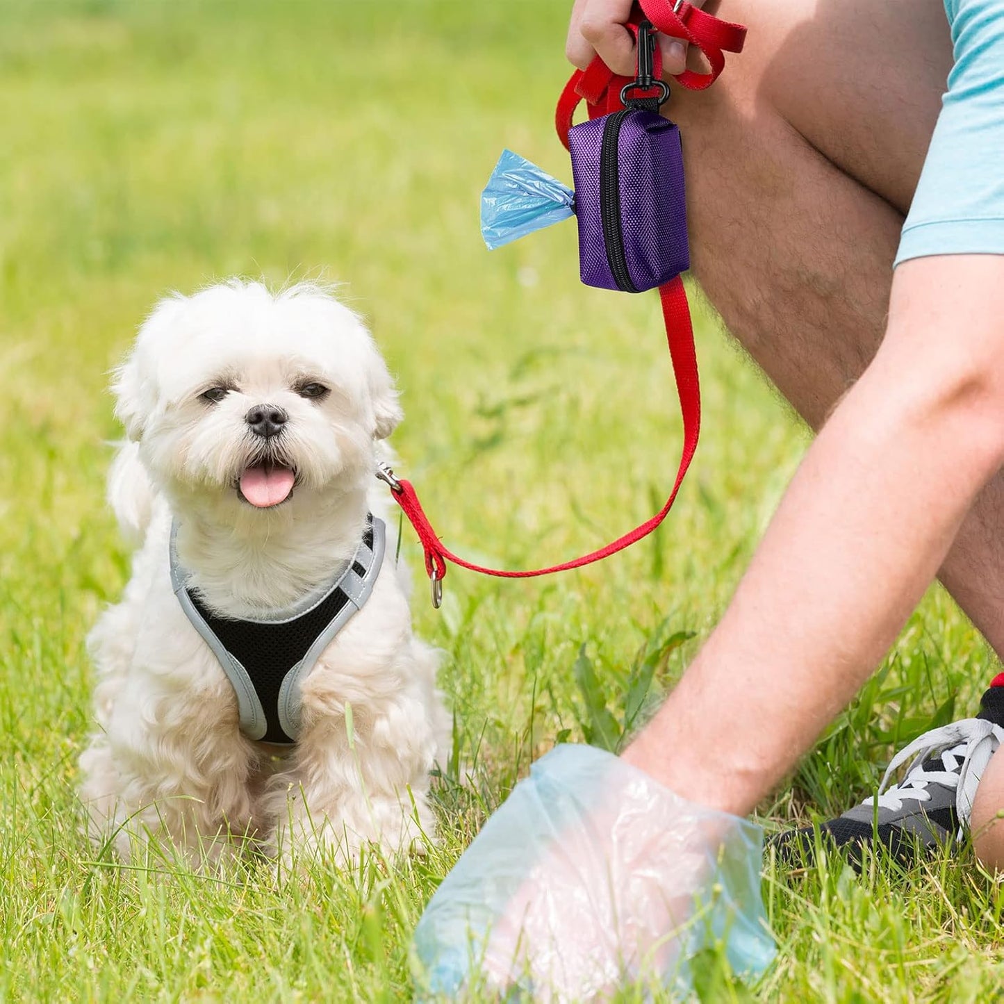 Dog Waste Bag Dispenser Pet Poop Bags Holder for Doggie Waste Bags Dispensers Soft Fabric Zipper Small Doggy Puppy Pouch for Leash Accessory Attachment with Carrier,Green