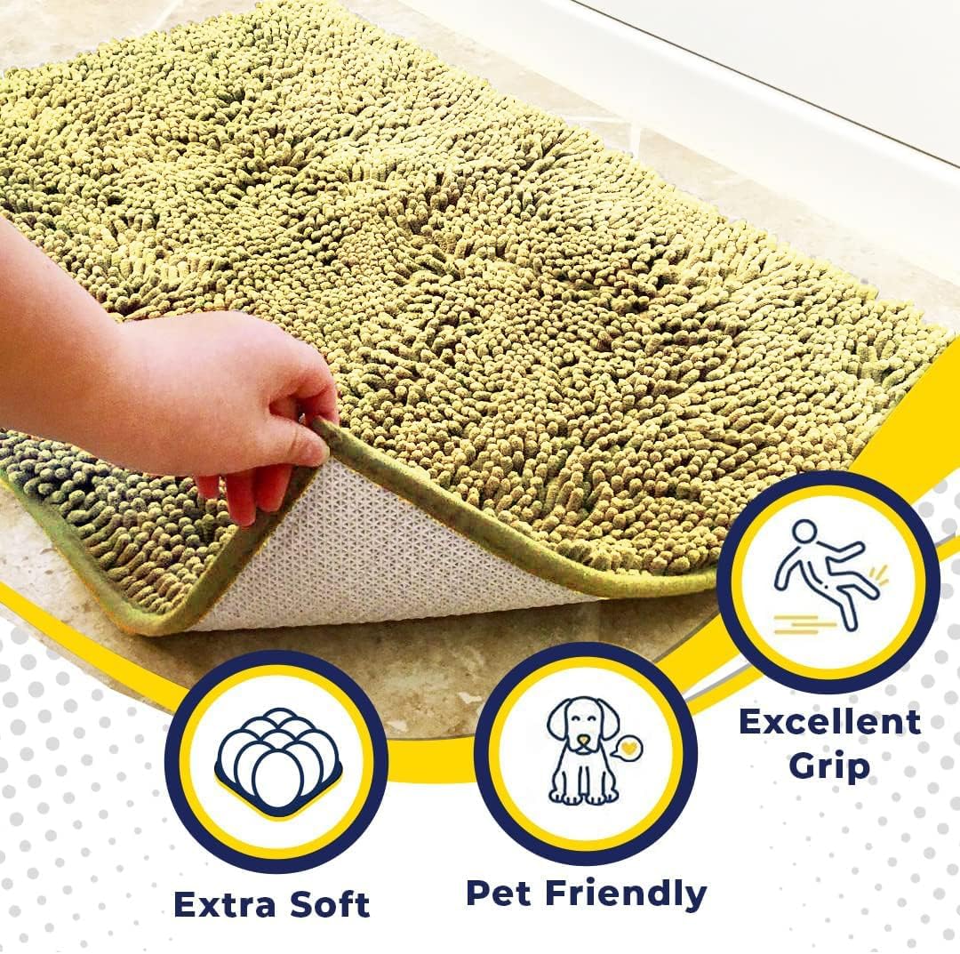 Muddy Mat® AS-SEEN-ON-TV Highly Absorbent Microfiber Door Mat and Pet Rug, Non Slip Thick Washable Area and Bath Mat Soft Chenille for Kitchen Bathroom Bedroom Indoor and Outdoor - Yellow 48" x 72"