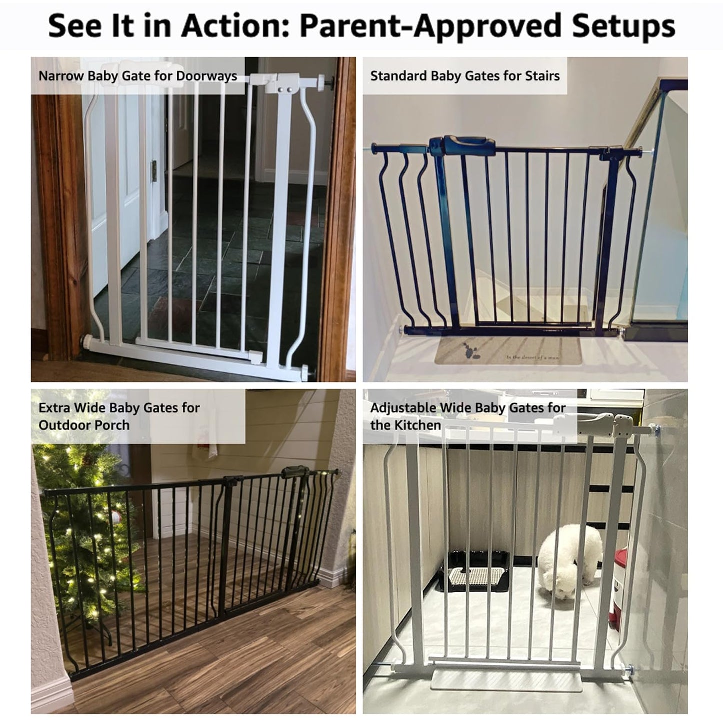 Extra Wide Baby Gate 48-53 Inch, Tension Mounted No Drilling, Pressure Mounted Indoor Safety Gate for Stairs & Doorways - Metal Design for Kids and Pets, White