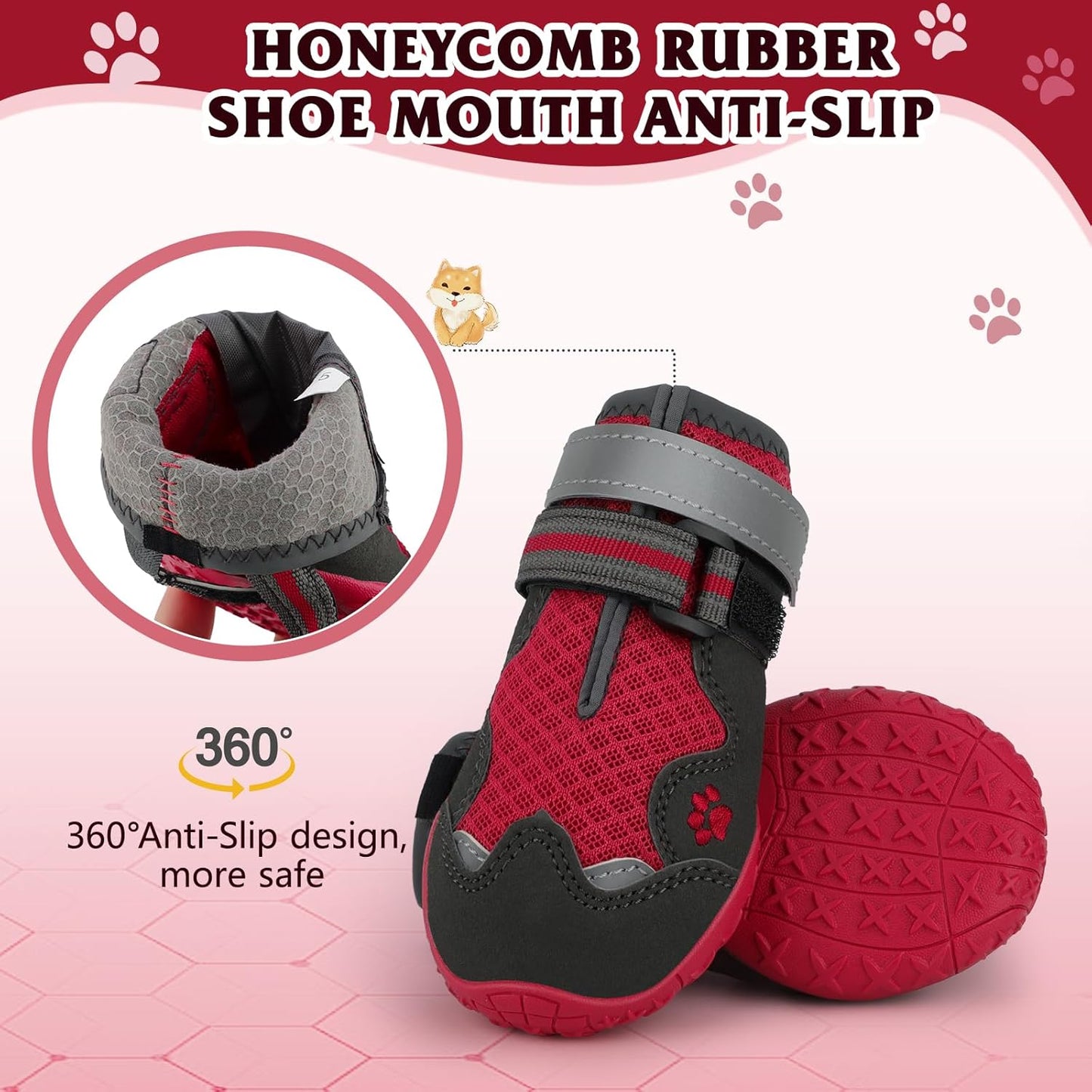 Dog Shoes for Large Medium Small Dog, Mesh Breathable Dog Shoes for Hot Pavement, Anti-Slip Dogs Boots Paw Protectors with Reflective for Outdoor Walking Indoor Hardfloors (Size 4)