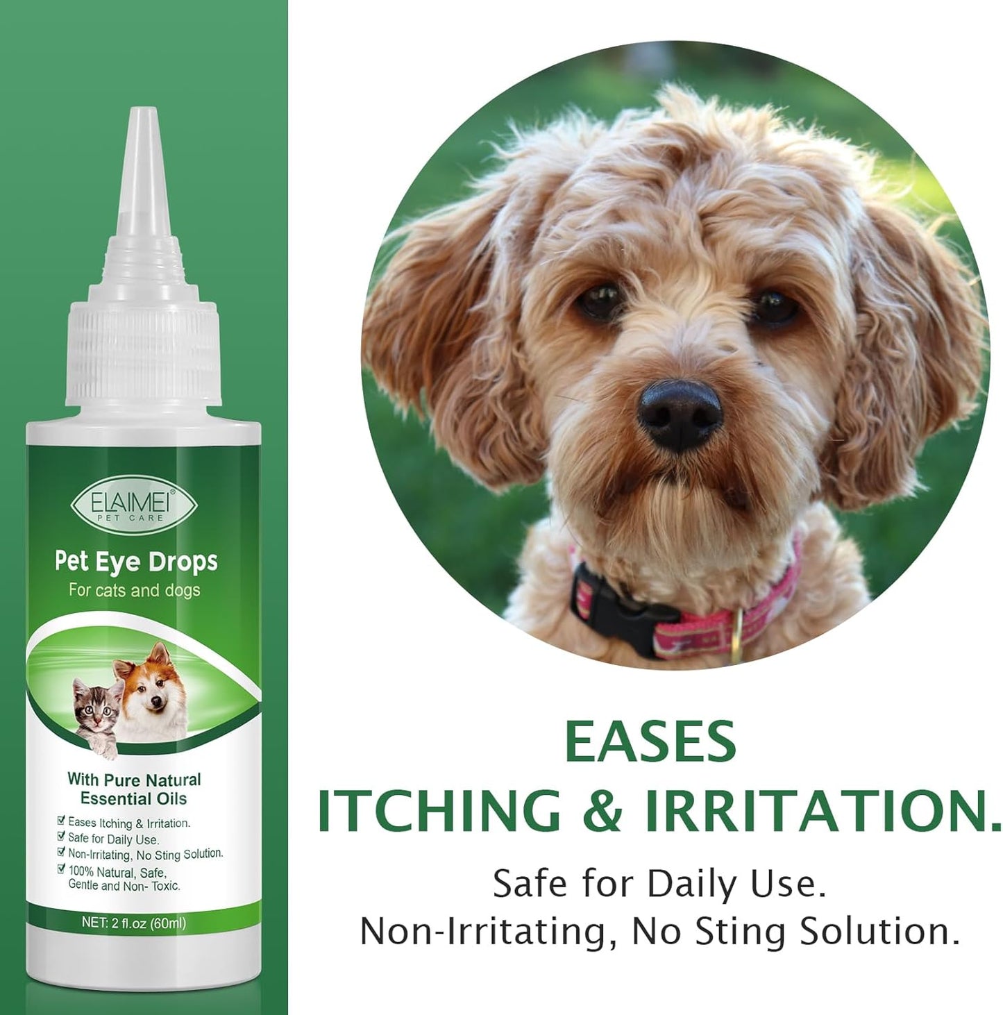 Dog Eye Drops, Eye Drops for Dogs and Cats, Dog Eye Infection Treatment to Soothe Infection Allergy, Relieve Dry Eyes Pink Eyes, Pet Tear Stain Cleaner, Dog and Cat Eye Wash, 2.02 fl.oz
