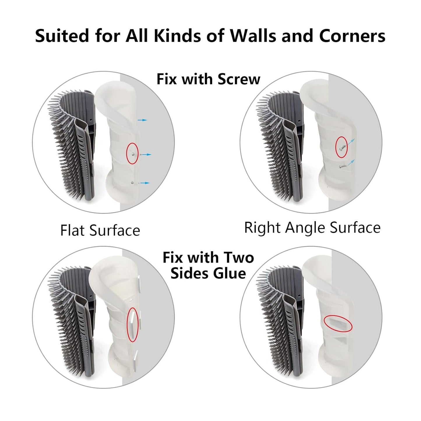 Cat Self Groomer, Extended (6.1"), 2 Pack, Pink, Wall Corner Self Grooming Brush for Indoor Cats, Kitten, Long Short Fur, Massage Comb