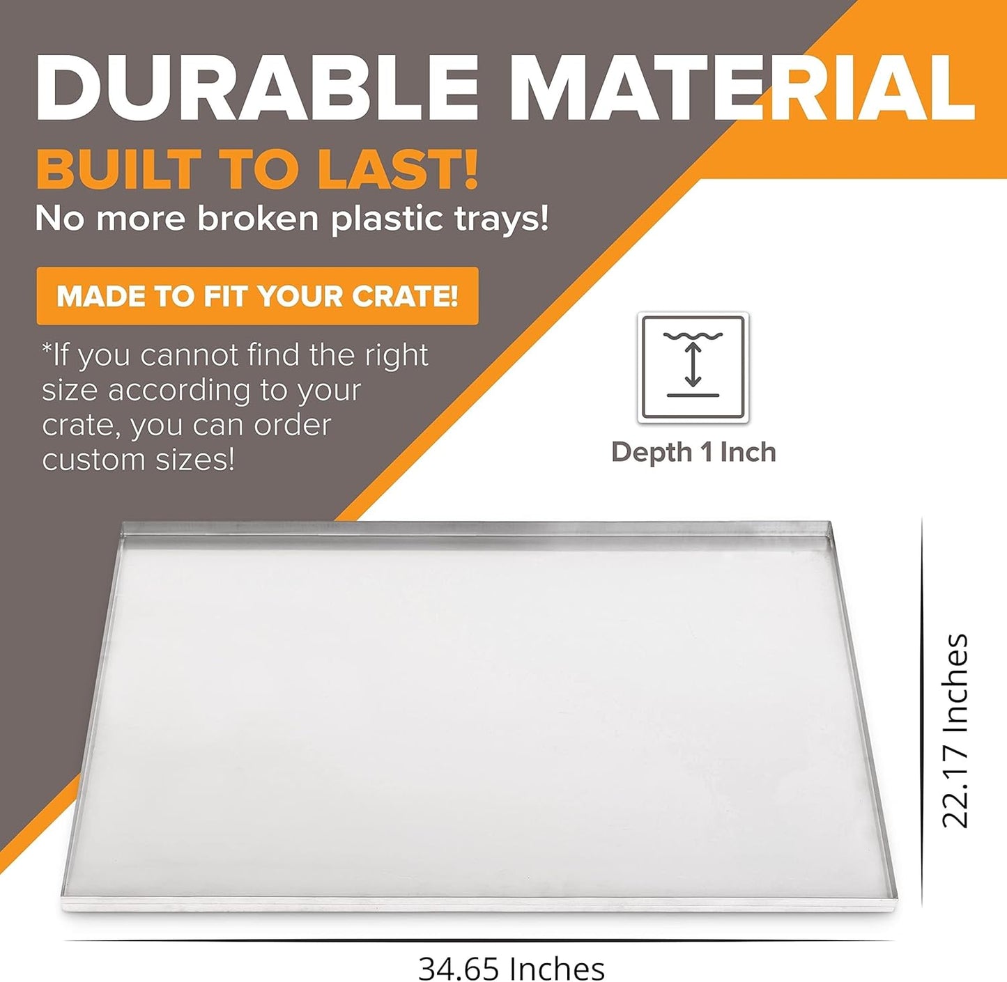 34.65" x 22.17" Metal Replacement Dog Crate Pan Chew Proof Crack Proof Pet Kennel Tray Central Dog Training Crate Pan Pet Supplies, Galvanized, 1" H