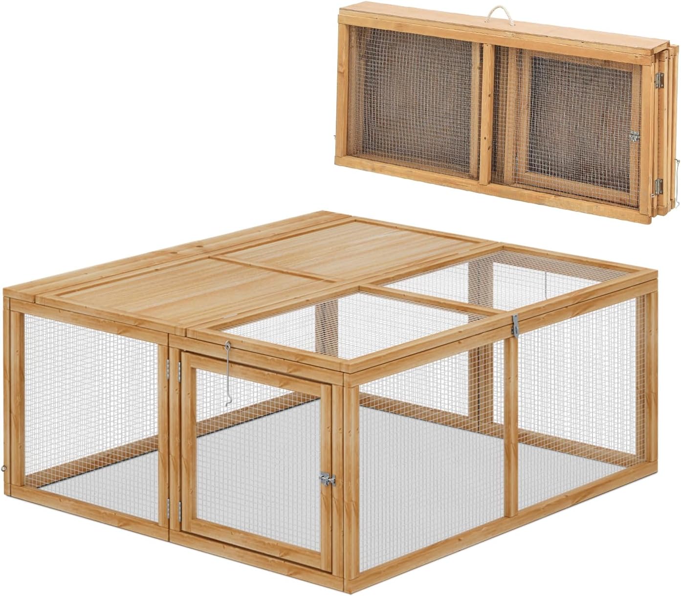 MoNiBloom Portable Chicken Run Rabbit Hutch Folding Chicken Cage Hen Coop for Indoor/Outdoor, Top and Side Opening Doors Small Animal Pet Playpen No Assembly Required Poultry Cage 45.5 x 42.5 x 20 in