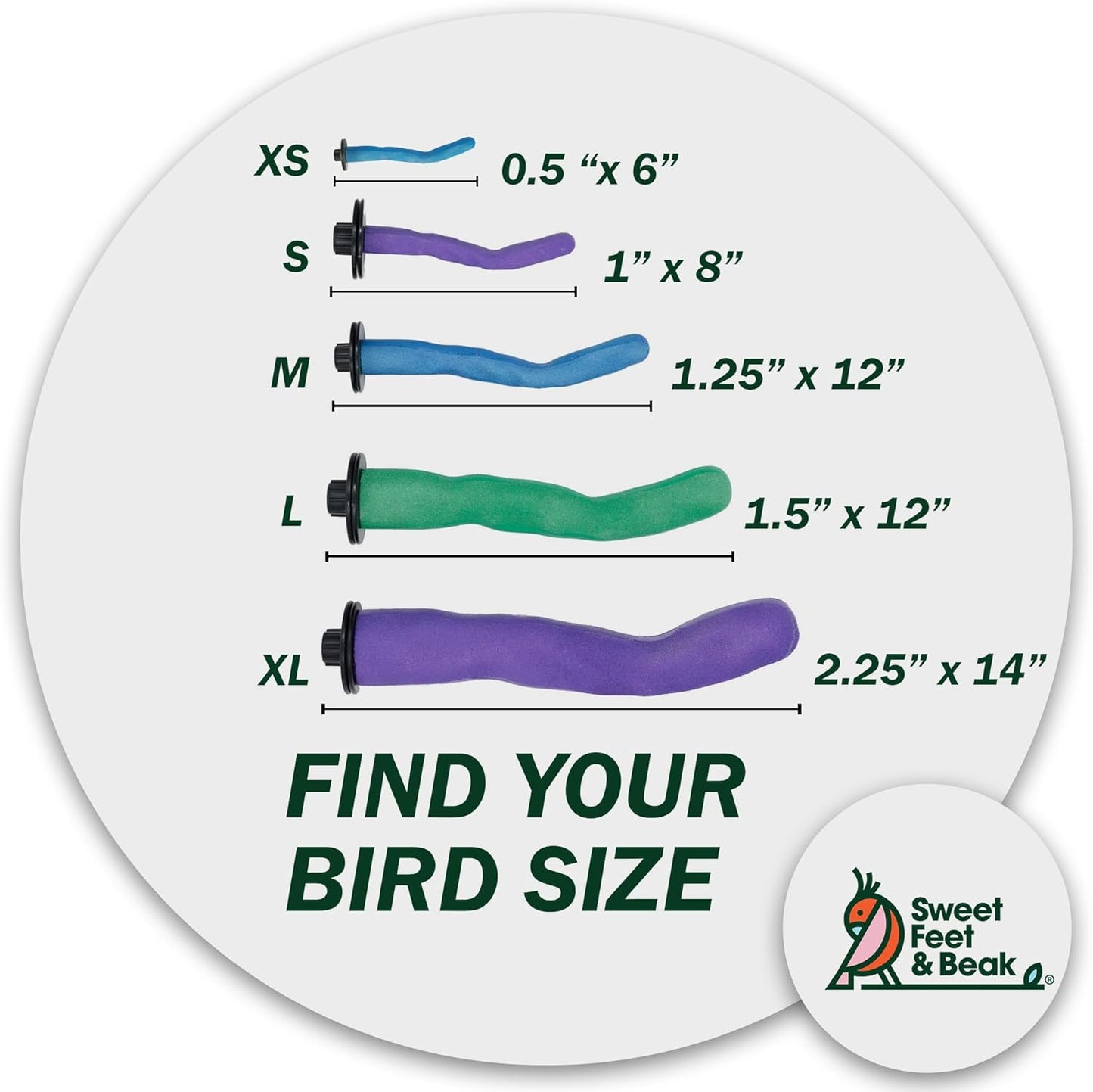 Sweet Feet & Beak Safety Pumice Bird Perch, X-Small 1/2" X 6", Blue - Lightweight Grinding Bird Perches for Cage - Bird Nail Trimming Perch for Healthy Beak & Feet - Multi-Size & Color Parrot Stand