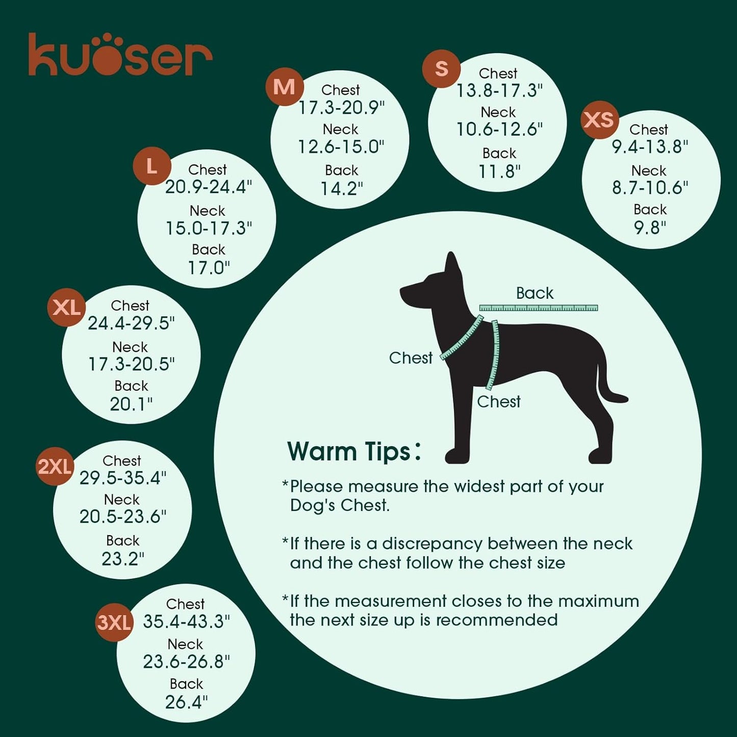 Kuoser Warm Dog Coat, Waterproof Dog Jacket for Extra Large Dogs, Adjustable Durable XXXL Doggie Winter Coat Reversible Puppy Cold Weather Apparel for Large Breed, Orange 3XL