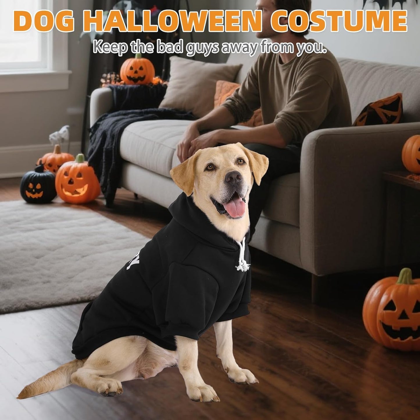 KOOLTAIL Security Dog Hoodie, Fall Puppy Sweater Clothes for Small Medium Large Dogs, Soft Warm Winter Pet Cold Weater Coats Hooded Sweatshirt with Pocket, Dog Halloween Costume for Girl Boy, Black SM