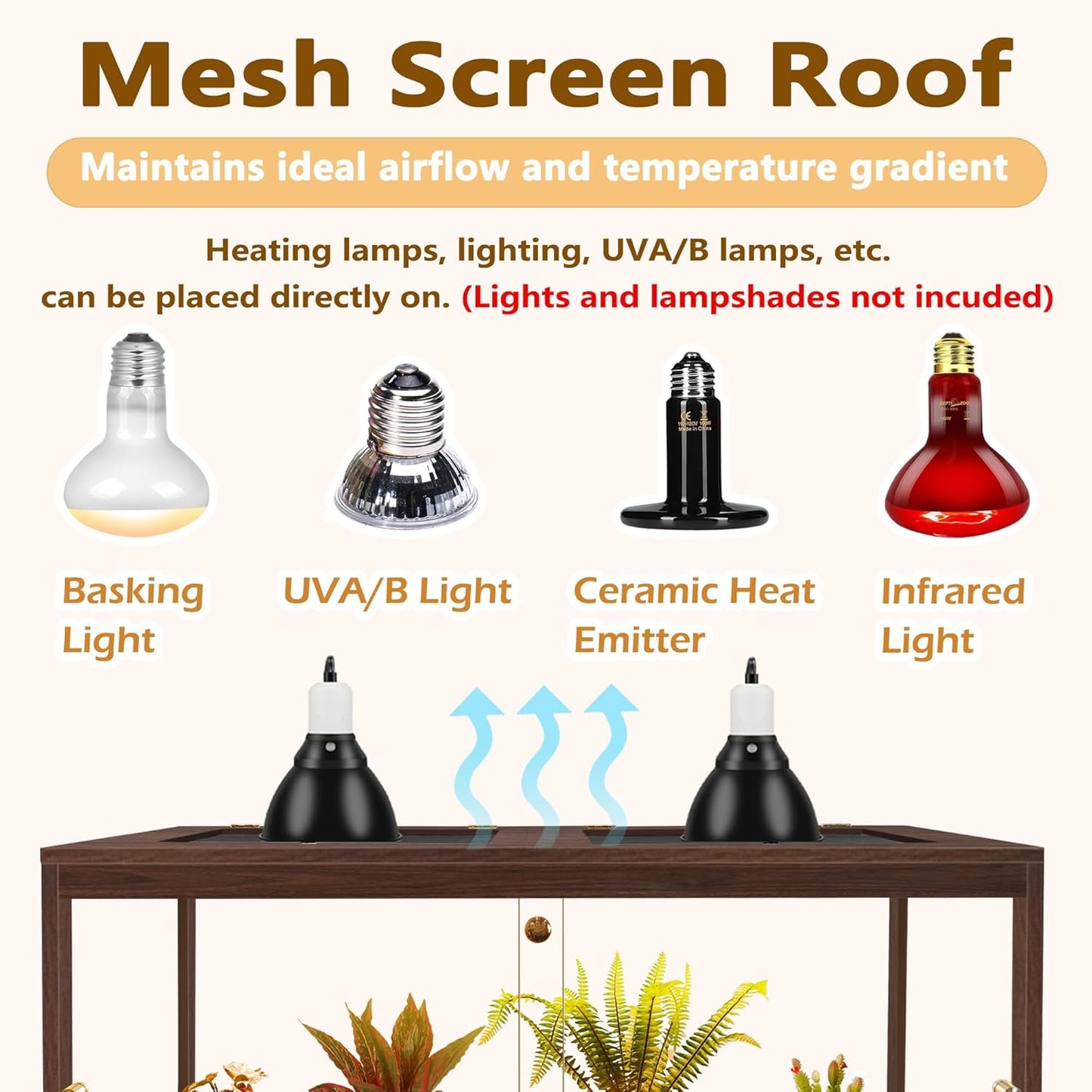 PROLEE Bearded Dragon Tank,81 Gallon Reptile Tank with Meatl Mesh Roof and Front Sliding Door, Anti-Scratch Lizard Tank,Spacious Reptile Enclosure for Snakes,Lguanas, Chameleons(Walnut)