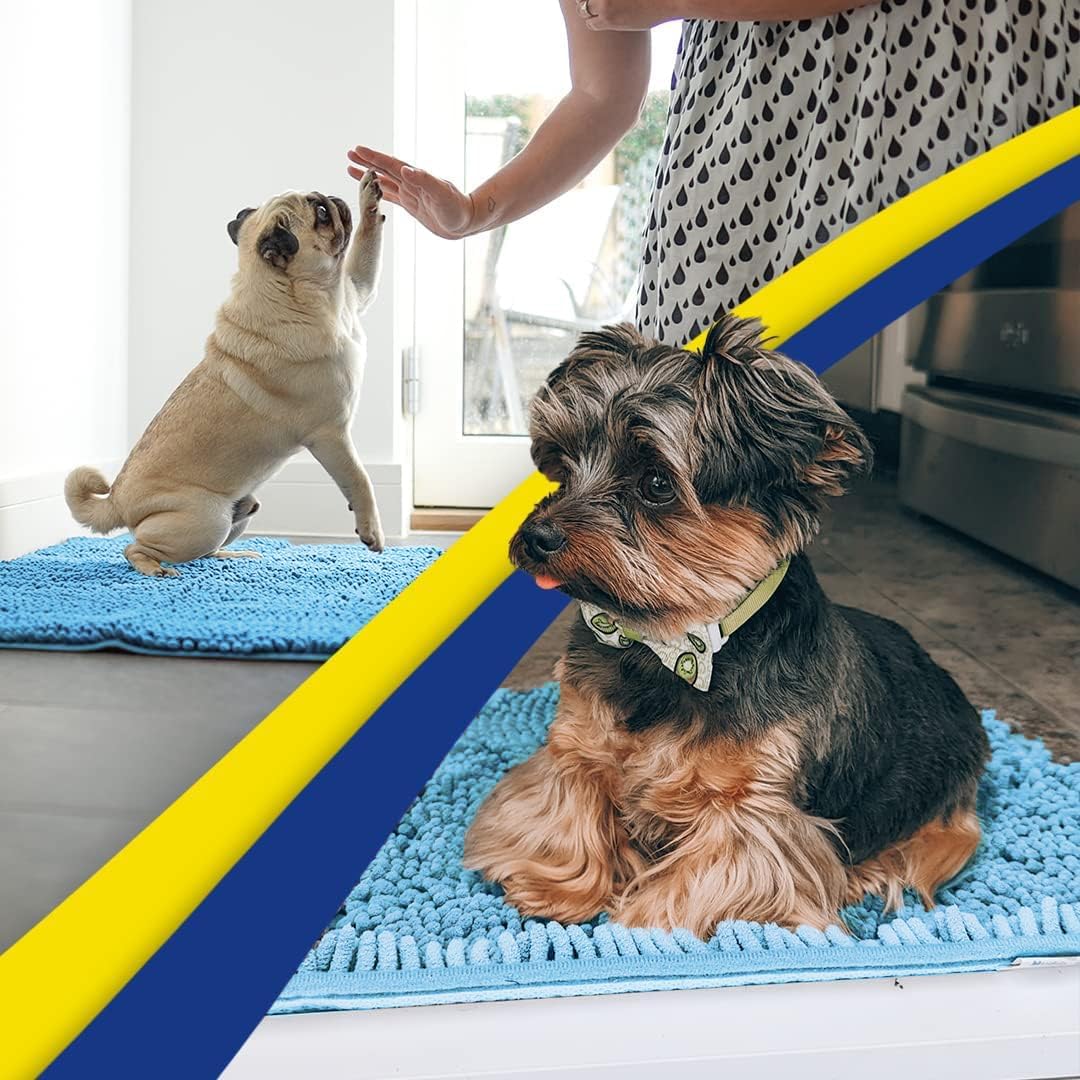 Muddy Mat® AS-SEEN-ON-TV Highly Absorbent Microfiber Door Mat and Pet Rug, Non Slip Thick Washable Area and Bath Mat Soft Chenille for Kitchen Bathroom Bedroom Indoor and Outdoor - Sky Blue 24" x 72"