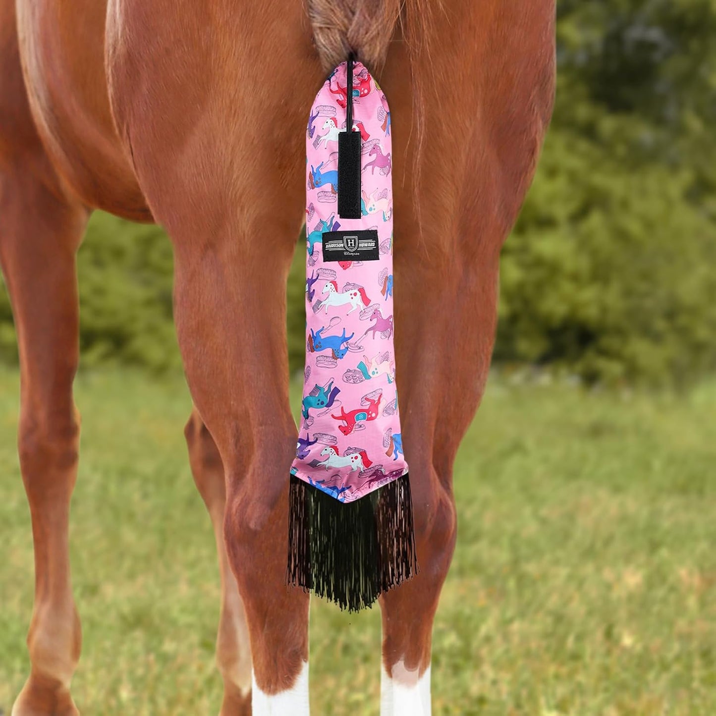 Harrison Howard Smooth Lightweight Adjustable Fastener Nylon Horse Tail Bag with Fringe