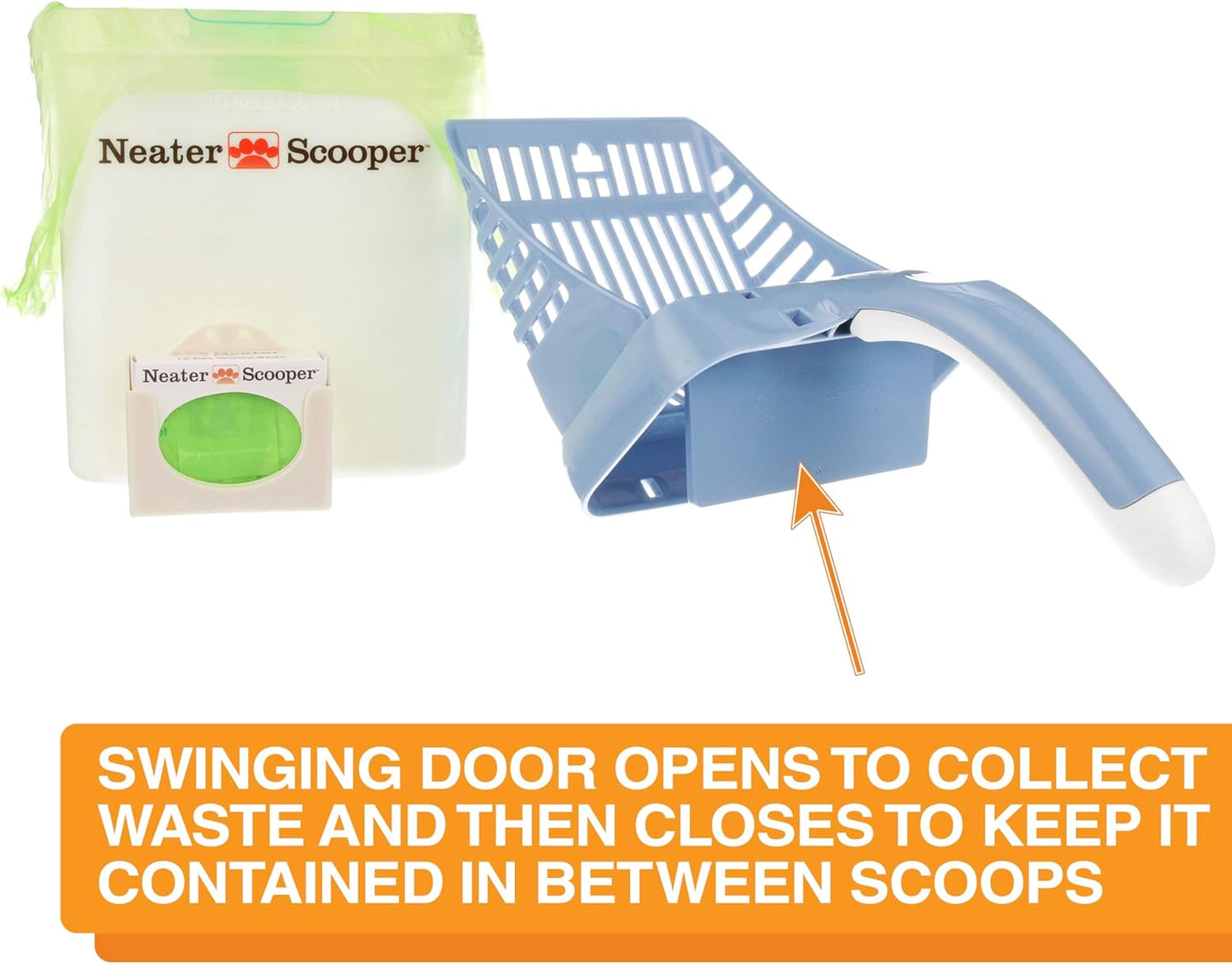 Neater Pet Brands Neater Scooper Standard Cat Litter Scoop, 60 Refill Bags – Mess-Free Cat Litter Scooper with Bag, Spill-Proof Kitty Box Sifter, Bin Doubles as Scoop Holder, For Single-Cat Households