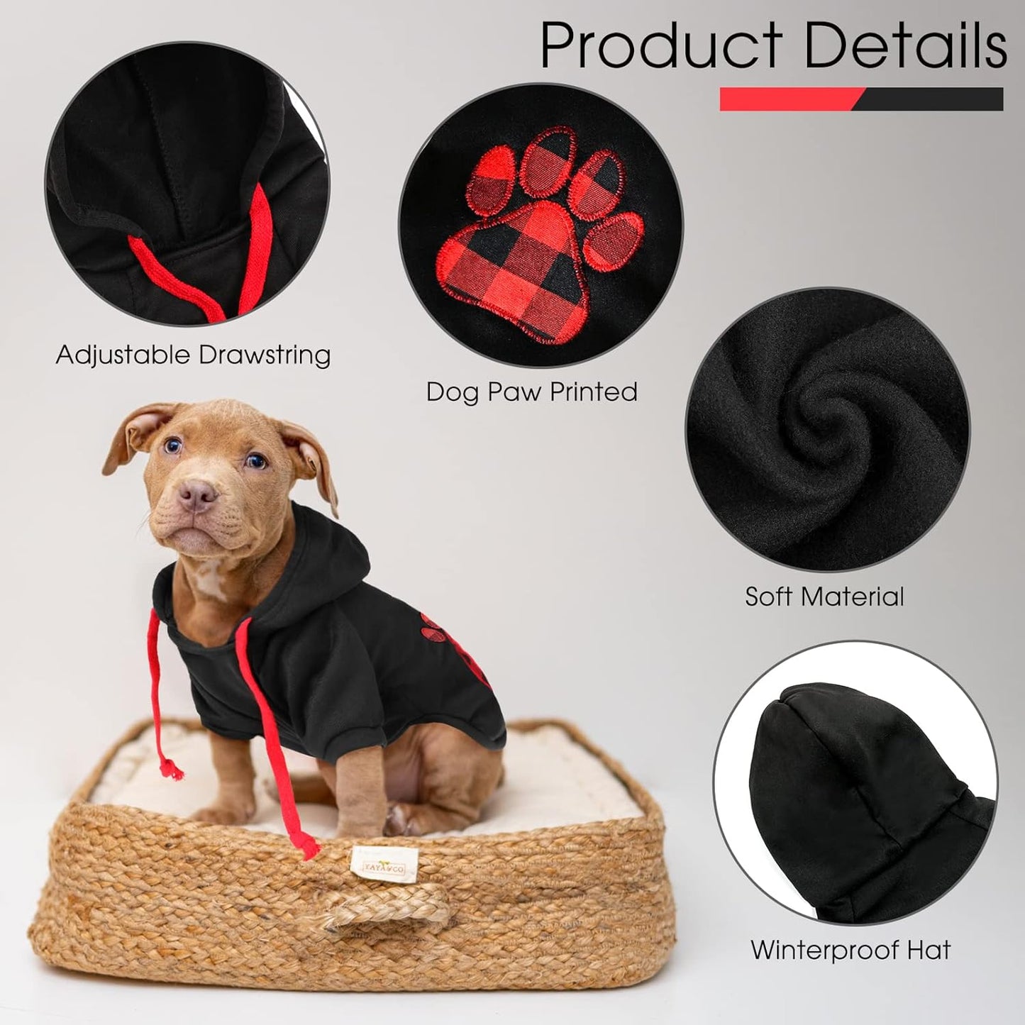 SAWMONG Dog Hoodie,Flannel Pet Hooded Sweater with Hat Puppy Pullover Sweater Shirt,Dog (Black,M)