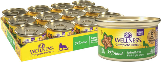 Wellness Complete Health Minced Adult Wet Cat Food, Natural, Protein-Rich, Grain Free, 3 Ounce, 24 Pack, (Turkey Entrée)