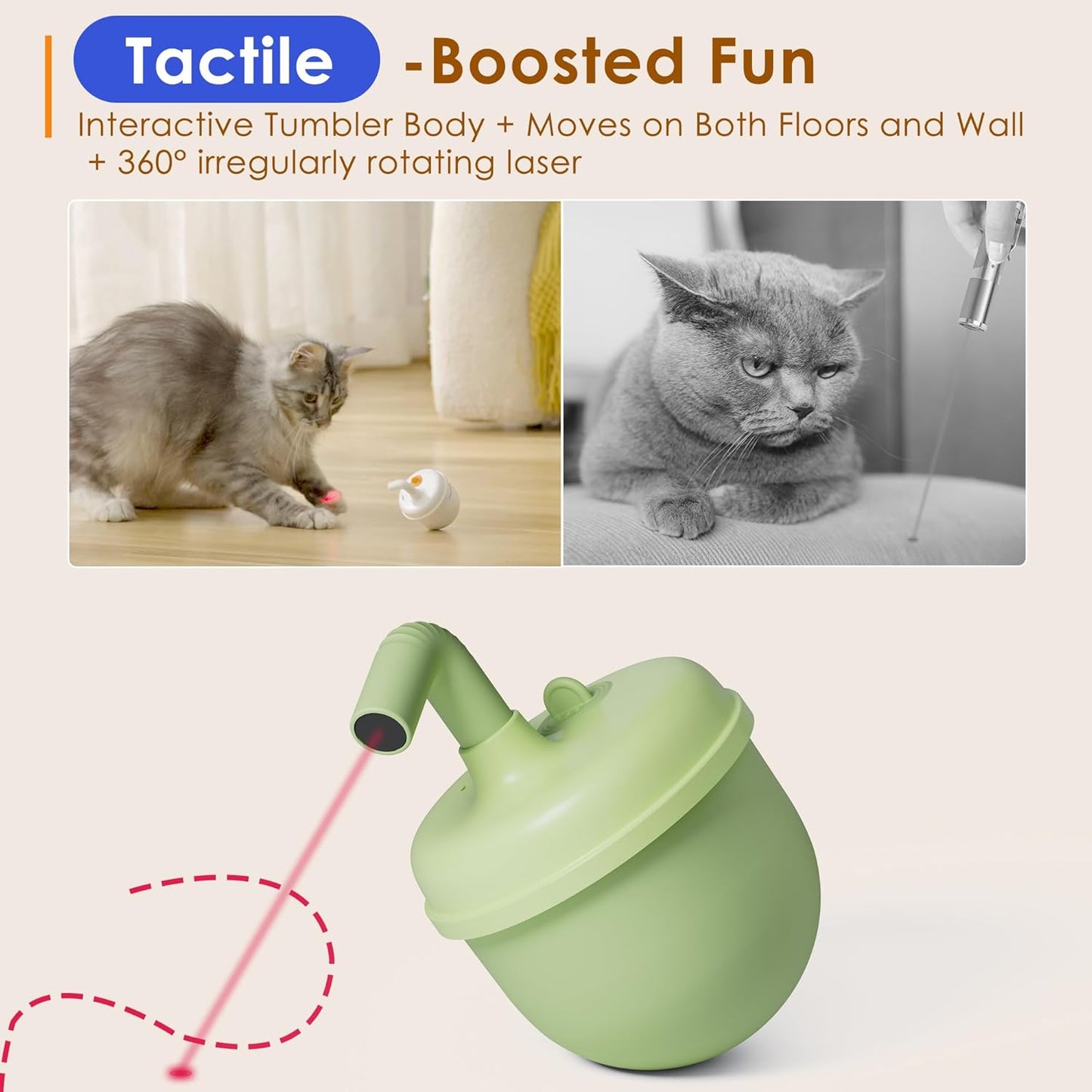 Automatic Laser Cat Interactive Toy, Self-Balancing 360° Auto-Spin Laser Pointer with Catnip Hole, Triple-Sensory – Kitten Sight, Smell & Touch, Boredom Relief Toy for Indoor Adult Cat (white)