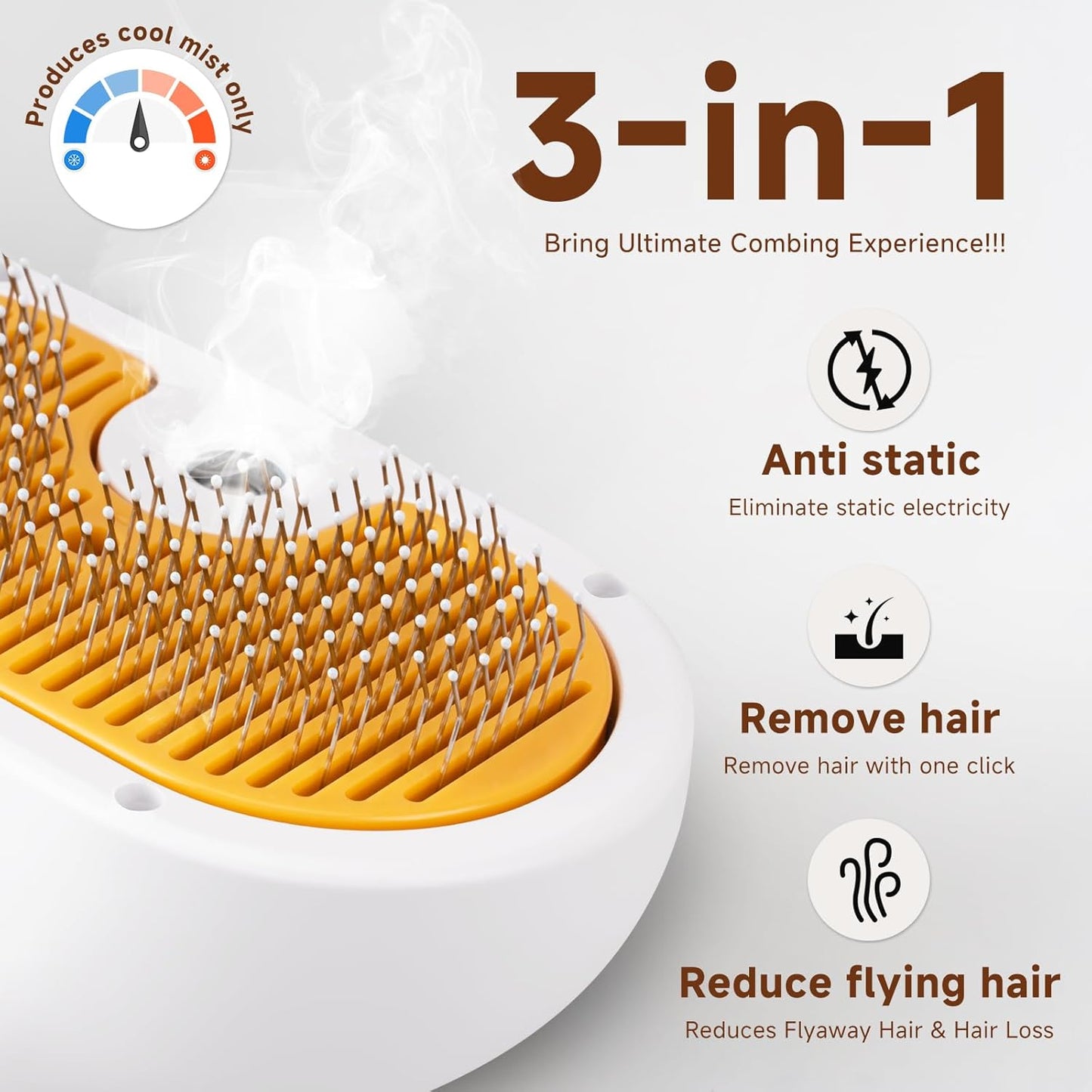 Pet Steam Brush for Dogs and Cats – 3-in-1 Pet Grooming Tool, Spray Portable Design, Suitable for Home and Travel, Ideal for Medium & Long-Haired Pets, Includes 2*Waterless Shampoo, Yellow