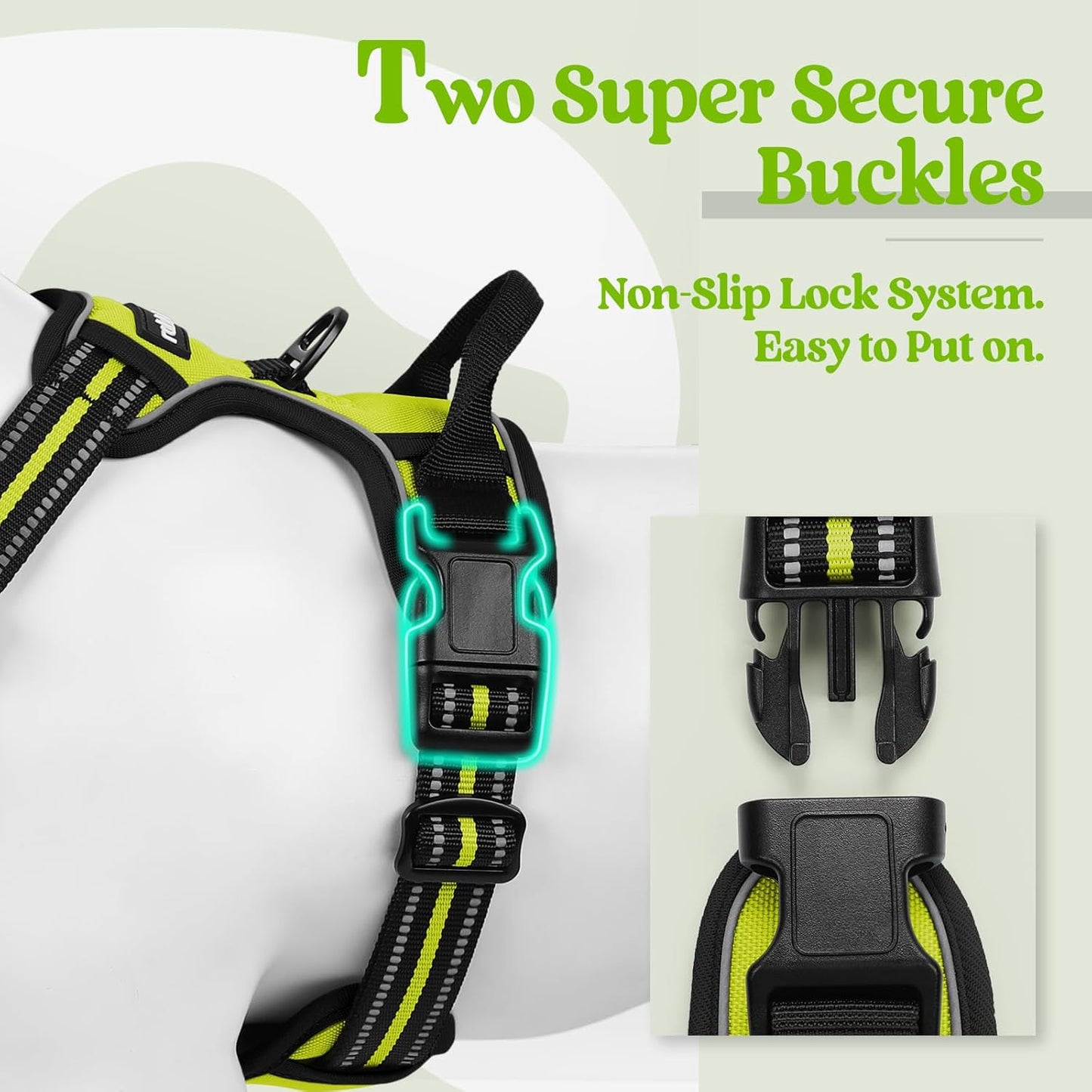 rabbitgoo Dog Harness No Pull with 2 Leash Clips, Adjustable Soft Padded, Reflective Oxford No Choke Pet Vest with Easy Control Handle for Large Dogs, Green, XL