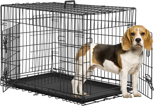 BestPet | Dog Crate | 36" | Black | Foldable Metal Kennel with Double Doors, Secure Slide-Bolt Latches, Leakproof Tray | Portable Dog Cage for Medium Sized Breeds | for Travel, Indoor & Outdoor Use