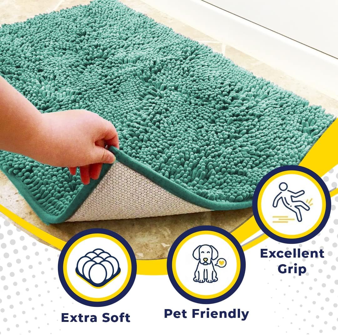 Muddy Mat® Shown on TV–Super Absorbent Microfiber Dog Door Mat for Muddy Paws, Non-Slip Washable Pet Rug, Quick Dry Chenille Entryway Carpet, Machine Washable Indoor Outdoor mat–Seafoam Green 28"x18"