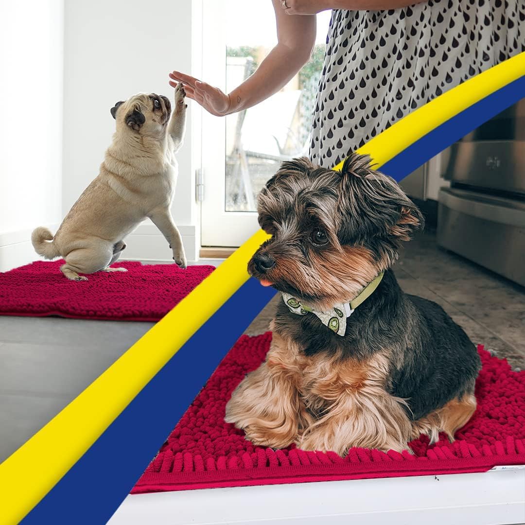 Muddy Mat® Original Dog Door Mat for Muddy Paws, Super Absorbent Microfiber, Non-Slip Washable Pet Rug, Quick Dry Chenille Entryway Carpet, Machine Washable Indoor Outdoor mat, Maroon 24"x60"